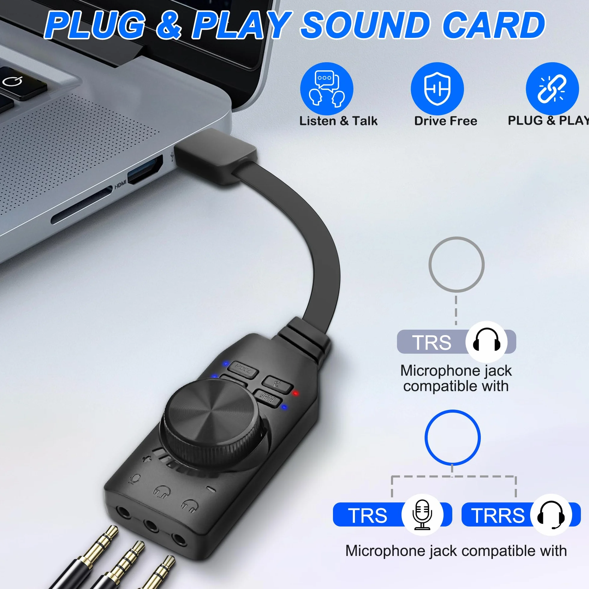 MEIRIYFA Scheda audio USB esterna Virtuale 7.1 Surround Sound USB 2.0 Adattatore scheda audio esterna con regolazione del volume per desktop, laptop, auricolari, cuffie (nero)