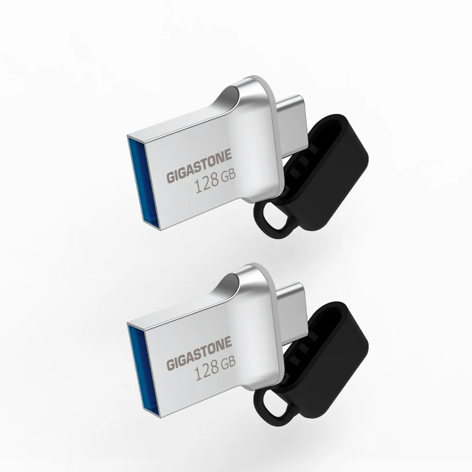 GIGASTONE Z50 128GB confezione da2, Chiavetta USB Dual OTG 2in1, USB3.2 Gen1, Connettori doppio Tipo C e Tipo A, Stile metallico, Affidabile, Durevole, Compatibile con Interfaccia USB2.0/USB3.0/USB3.1