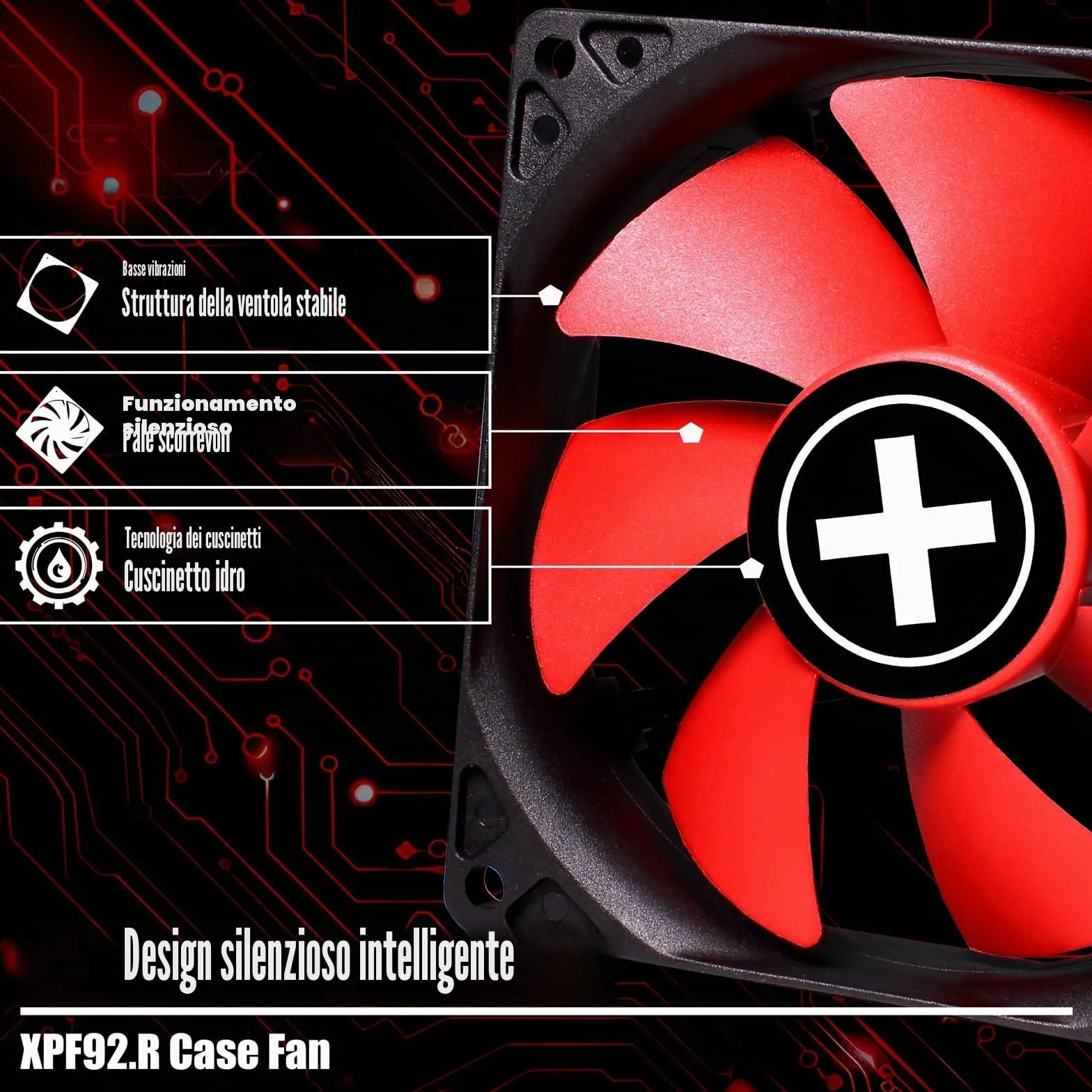 Xilence Ventola per case XPF92.R da 92 mm, 3 pin+4 pin, rosso/nero