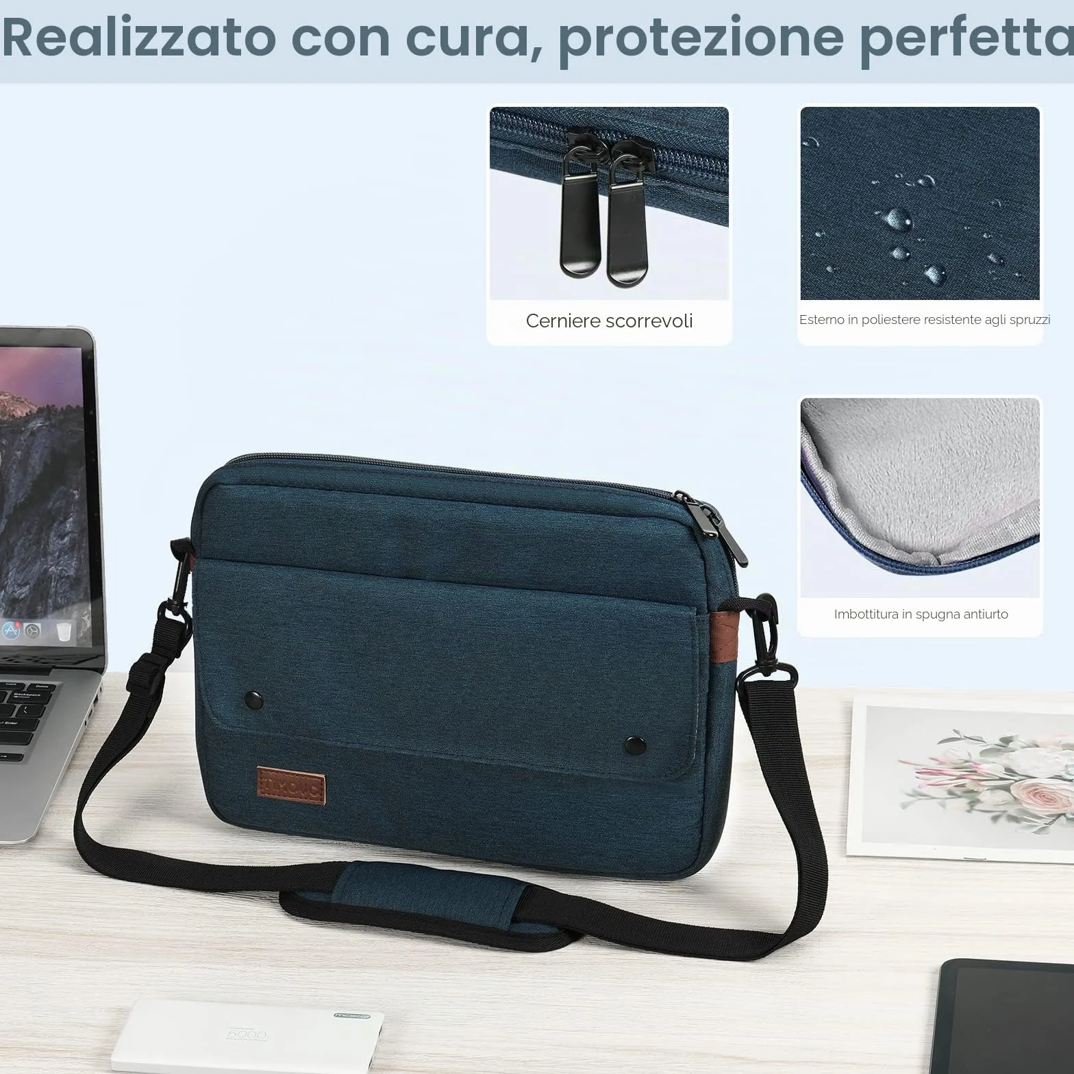 TiMOVO 9-11" Custodia per Tablet con Tracolla per iPad 10a Gen. 10.9", iPad 9a/8a/7a Gen. 10.2", iPad Air 11/Air 5a/4a Gen. 10.9", Galaxy Tab A9+/A9 Plus 11", Indaco
