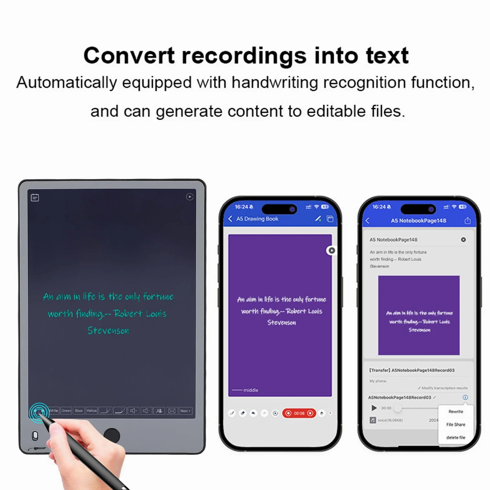 ASHATA Set di Schede di Scrittura di Penna Intelligente Digitale, Tablet a Mano AI con Note di Incontro Vocale di Archiviazione Cloud in Tempo Reale