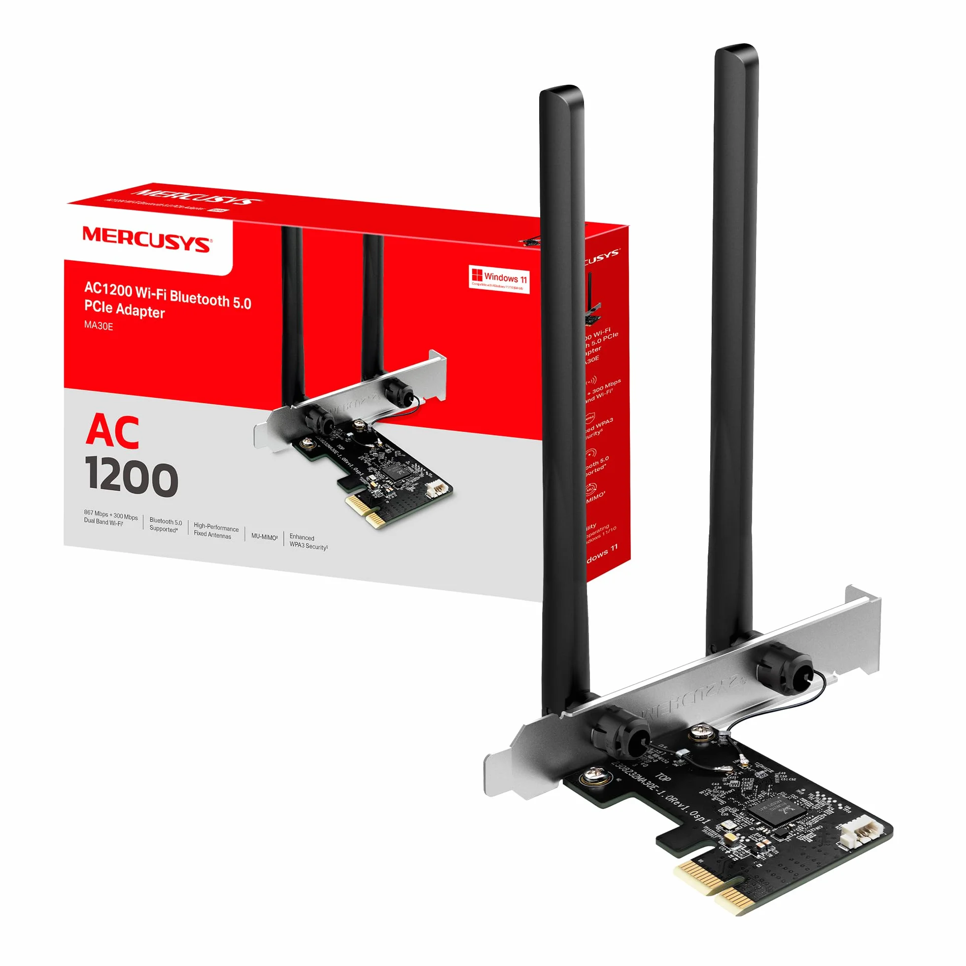 Mercusys TP-Link MA30E Adattatore PCIe Dual Band Wi-Fi AC1200 Mbps Bluetooth 5.0 MU-MIMO WPA3