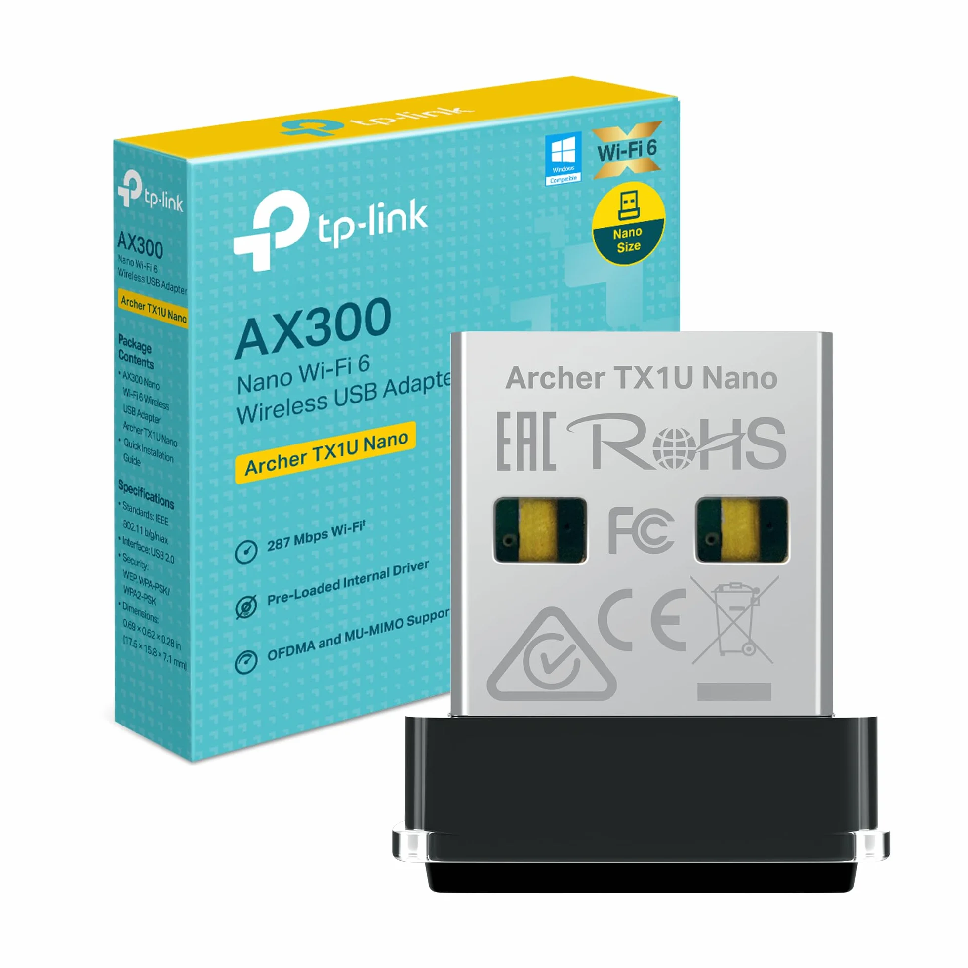TP-Link Archer TX1U Nano AX300 WiFi 6 USB Chiavetta WiFi per PC Fisso 2.4 GHz 286 Mbps MU-MIMO OFDMA