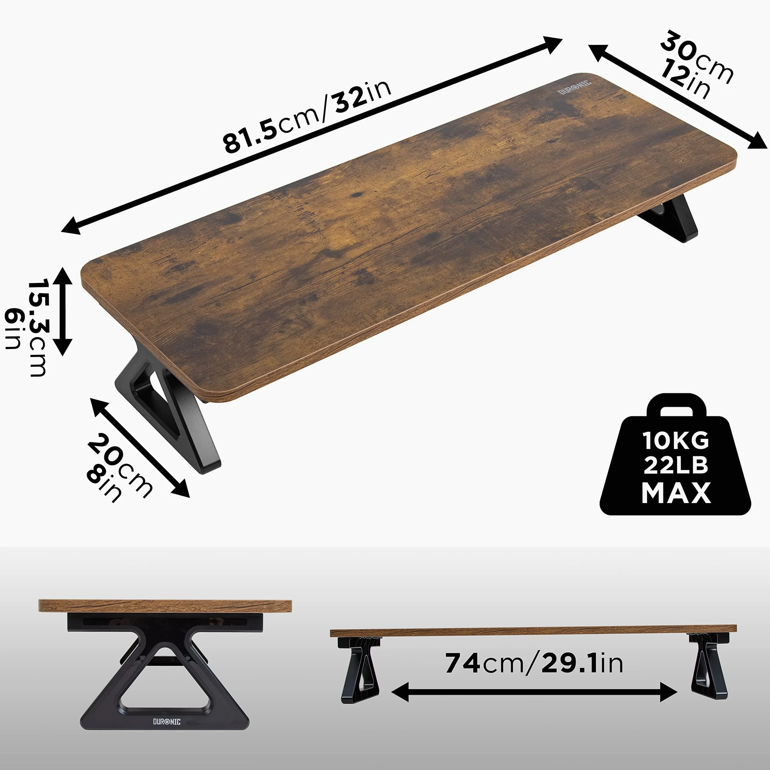 Duronic DM06-2 AO Supporto per Monitor e Laptop, 81x30 cm, Rialzo Ergonomico da Scrivania per 1 o 2 PC, Altezza 15 cm, Portata 10 kg, Quercia antica, Mensola Salvaspazio per Casa e Ufficio