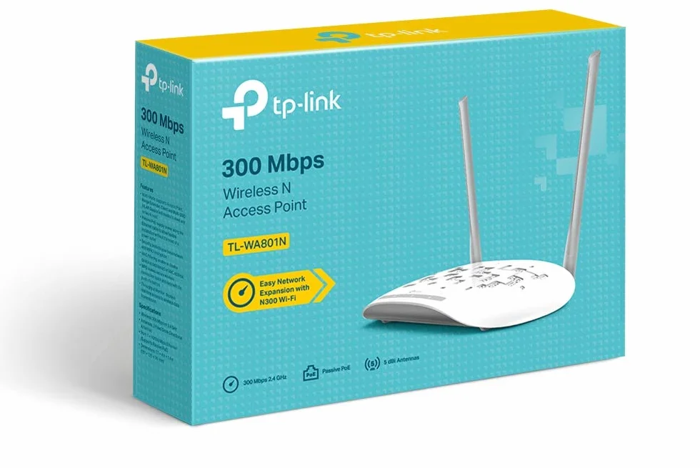 TP-Link Access Point N300, WiFi Extender e Client, PoE passivo, 2 antenne fisse 5 dBi (TL-WA801N)
