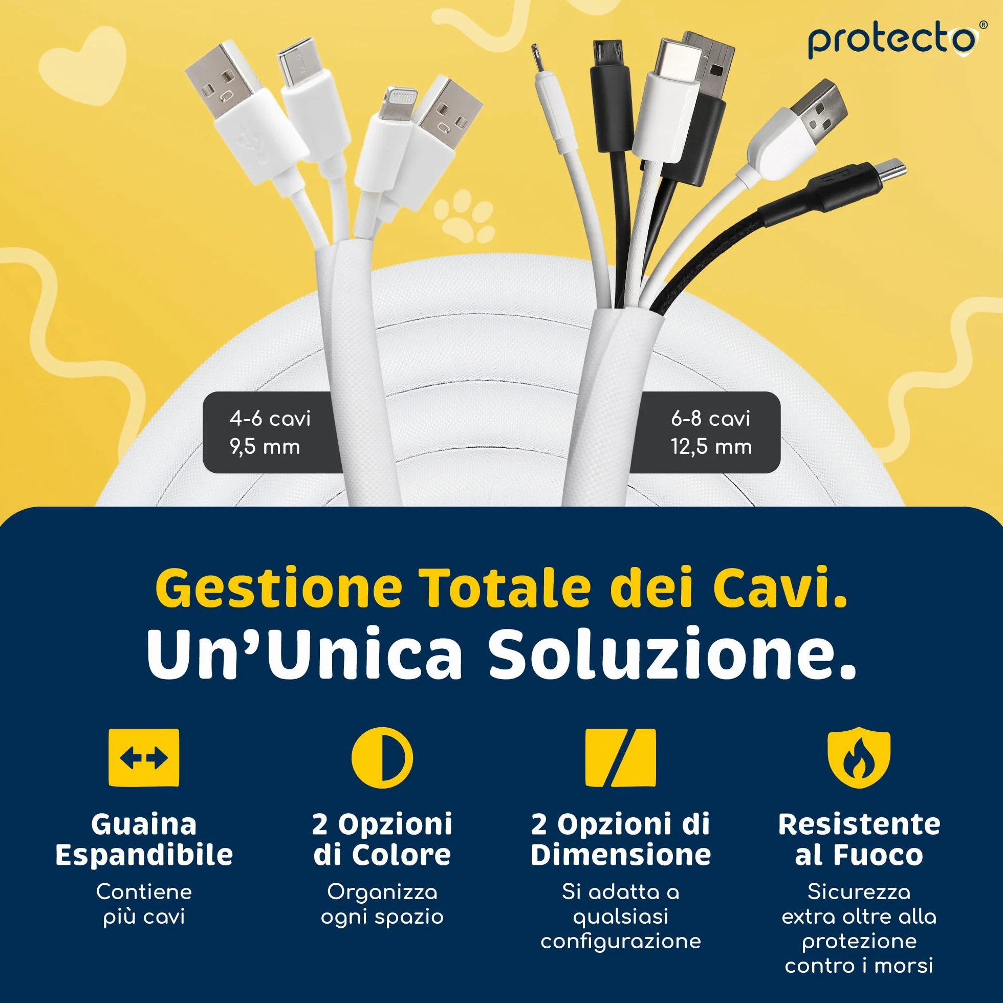 PROTECTO Protezione per cavo resistente per cani e gatti, diametro 1,27 cm, 3 m, facile da usare, per animali domestici, trasparente, inodore, colore bianco, soluzione senza masticazione