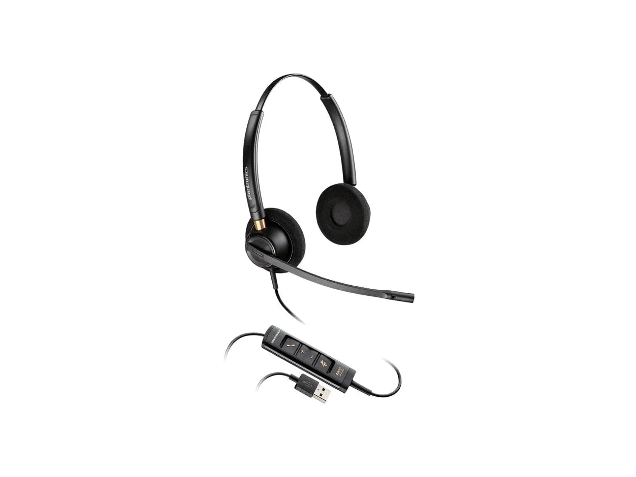 Poly - EncorePro 525 USB-A and USB-C USB headset (Plantronics) - Acoustic Hearing Protection - Hold & Call Answer Buttons - Dual Ear Wearing Style