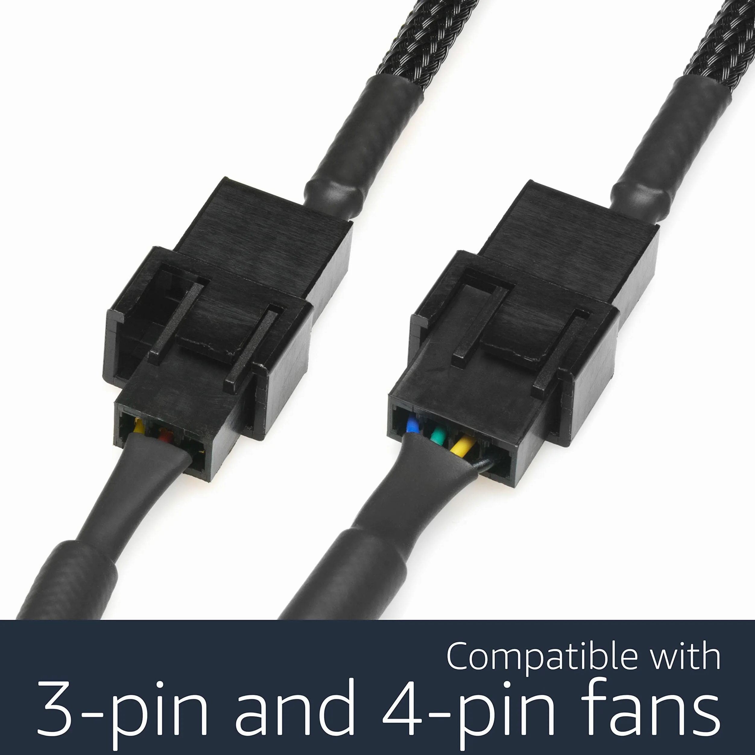 CRJ - Cavo adattatore di alimentazione per ventola SATA a 3 PC, 15 pin, 30 cm, con guaina nera, alimenta fino a tre ventole di raffreddamento per computer a 3 e 4 pin da un connettore di alimentazione