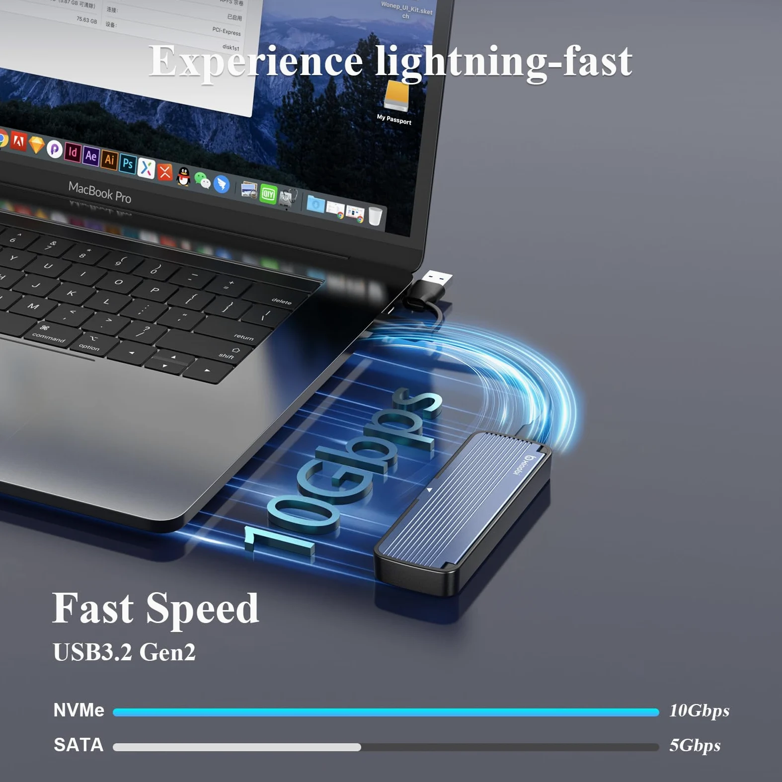 Enclosure NVMe, installazione senza attrezzi, adattatore PCIe M.2 M.2 Gen 2 (10 Gbps) a M.2 NVME M-Key/(B+M) Key PCIe M.2 Supporto UASP e Trim, per SSD 2230/2242/2260/2280