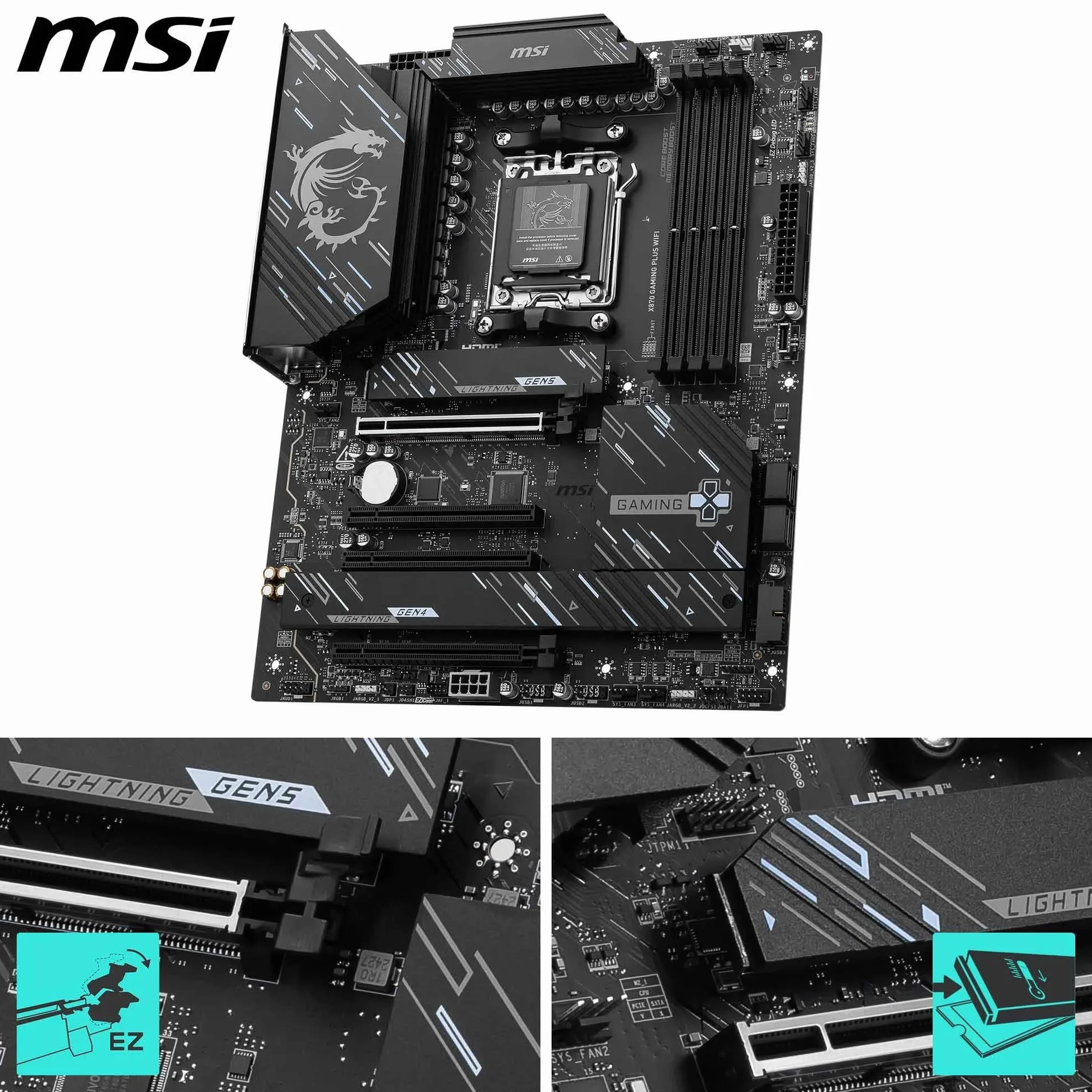 MSI X870 Gaming Plus - Scheda madre da gioco WiFi (supporta processori AMD Ryzen serie 9000/8000/7000, AM5, DDR5, PCIe 5.0, M.2, SATA, 5Gbps LAN, USB-C, Wi-Fi 7, Bluetooth 5.4, Thunderbolt 4, ATX)