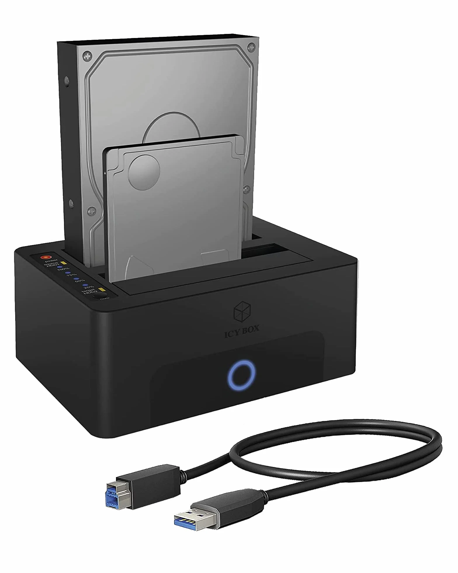 ICY BOX - Docking station per doppio SSD e disco rigido USB 3.0, SATA Clone Station, colore: Nero