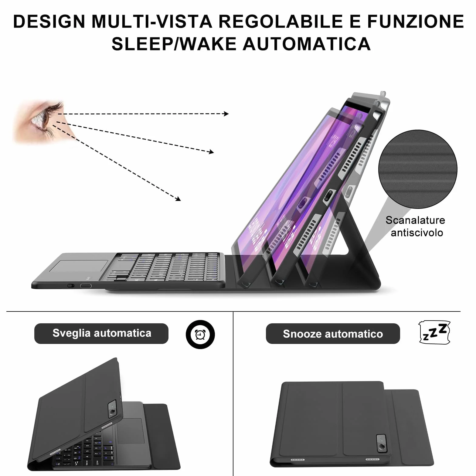 IVEOPPE Tastiera per Lenovo Idea Tab 11 Pollici 2025 con Touchpad, Cover Tastiera Italiano QWERTY, Senza Fili Bluetooth Staccabile Custodia Keyboard per Lenovo Idea Tab 11" TB-336ZU/336FU, Nero