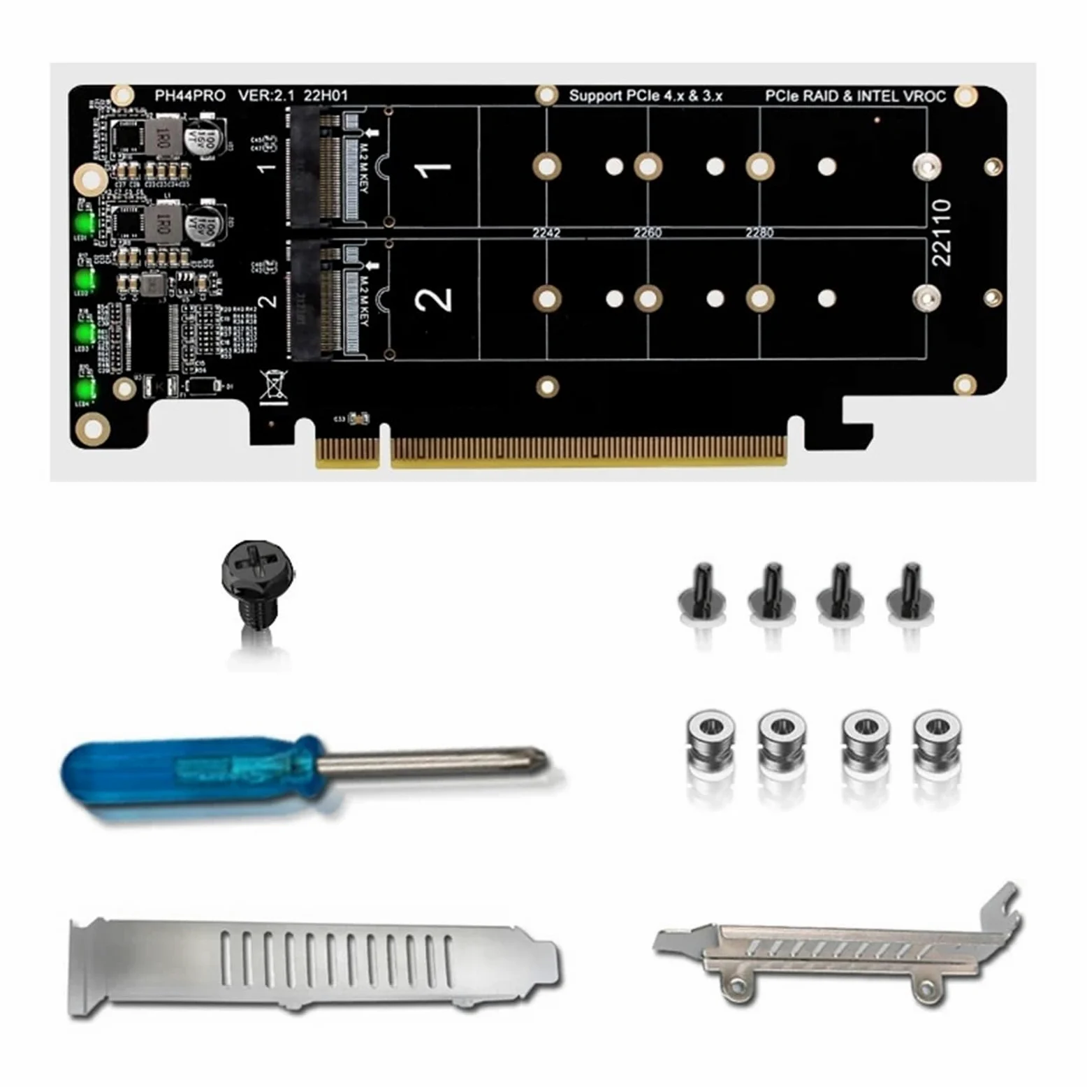 4Port M.2 NVME to PCI Express X16 4.0 Bifurcation Controller M KEY NVME PCIE Split Card for 2230 2242 2260 2280 NVME M2 SSD