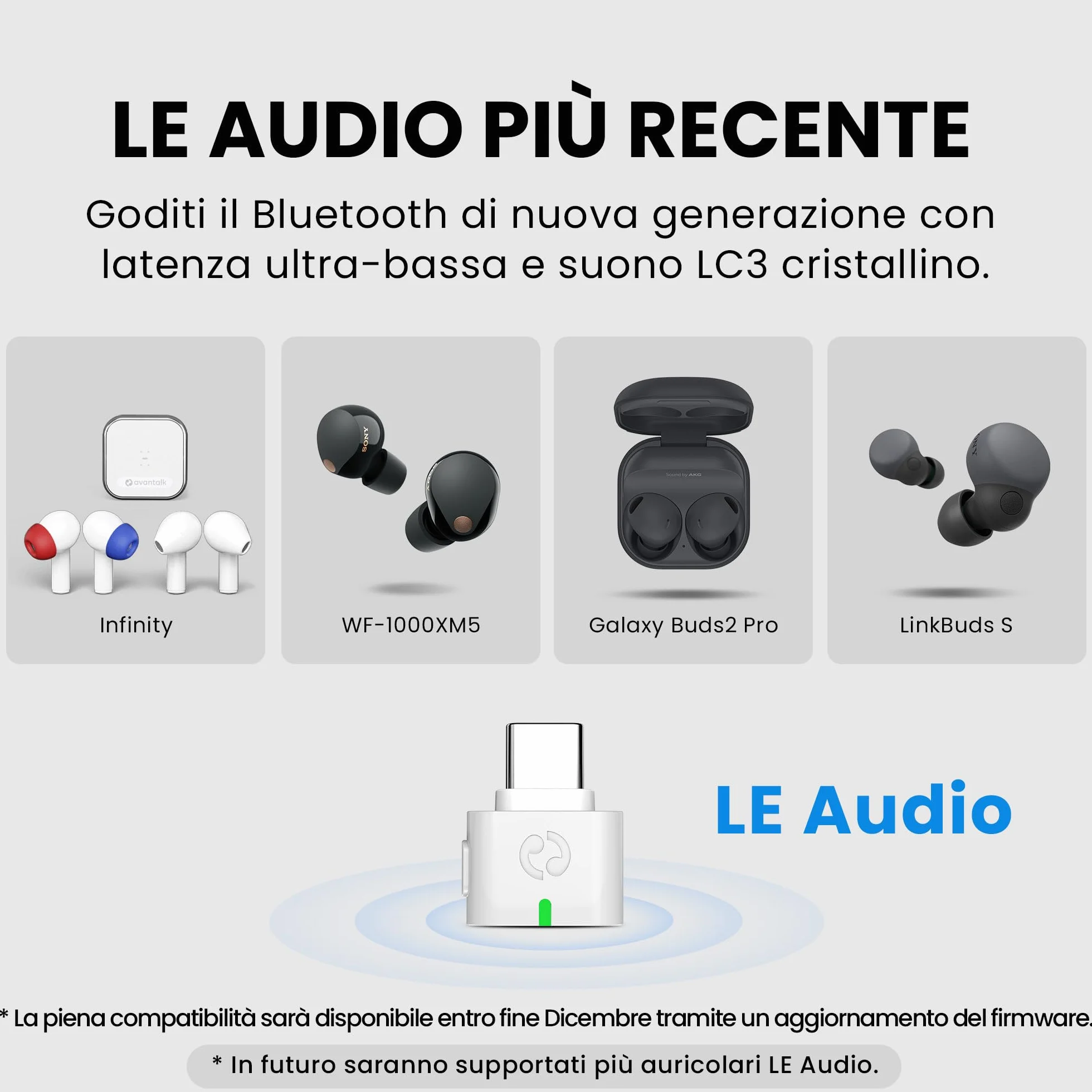 Avantalk C82 LEA – LE Audio adattatore USB-C Bluetooth 5.4, suono wireless a bassa latenza e alta qualità per cuffie LE Audio e dispositivi di ascolto assistito su PC, laptop e tablet
