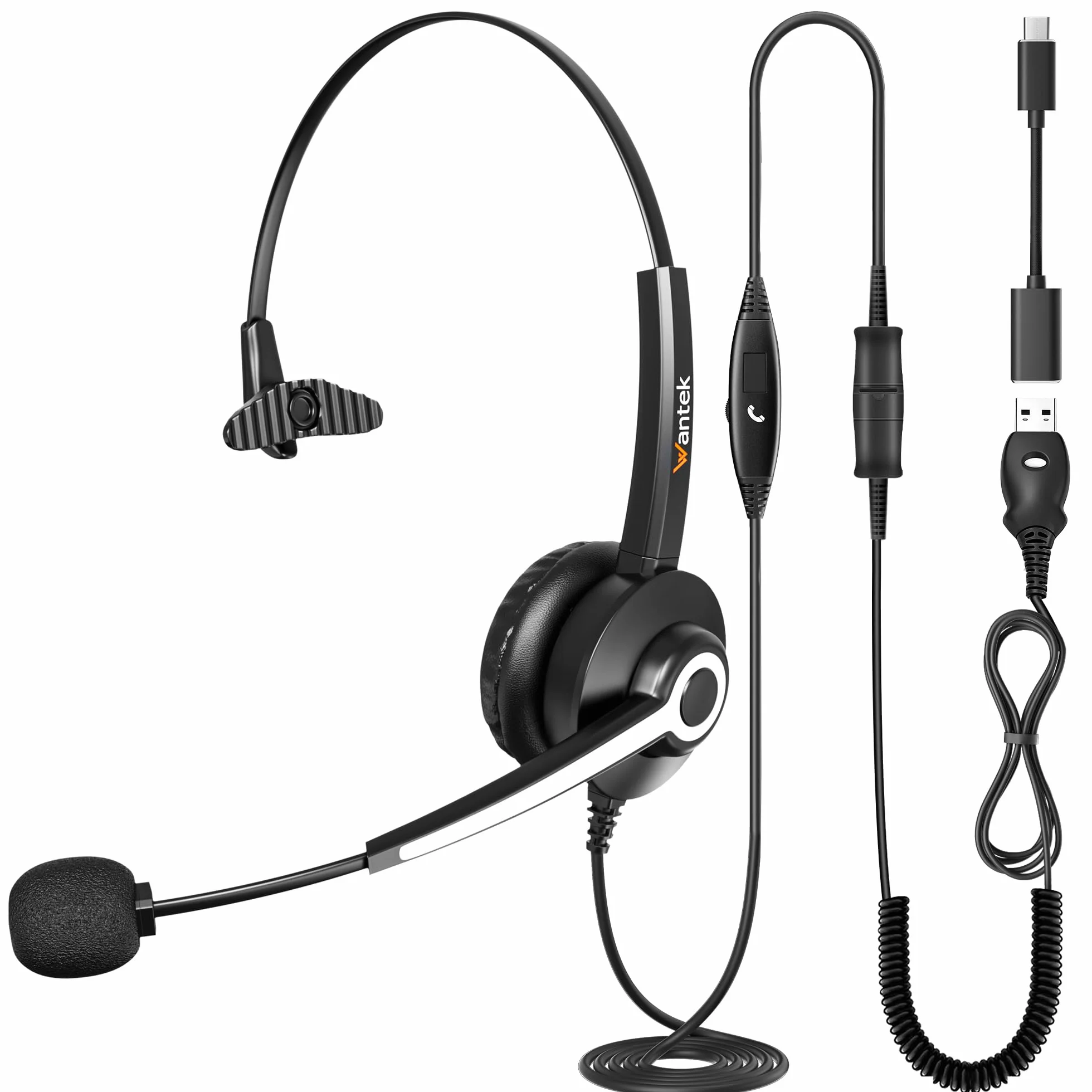 Wantek Cuffie USB con microfono, Cuffie PC con microfono per ufficio e lavoro, riunioni, videoconferenze, telelavoro, call center, Skype, Zoom