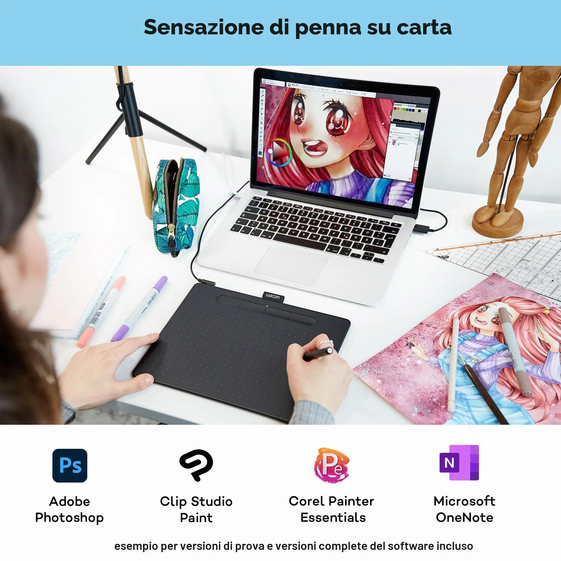Wacom Intuos Medium Tavoletta Grafica – Tablet con Penna per Dipingere, Disegnare ed Editare Foto con penna sensibile alla pressione, Adatta per l’Home Office e l’E-Learning, Nero