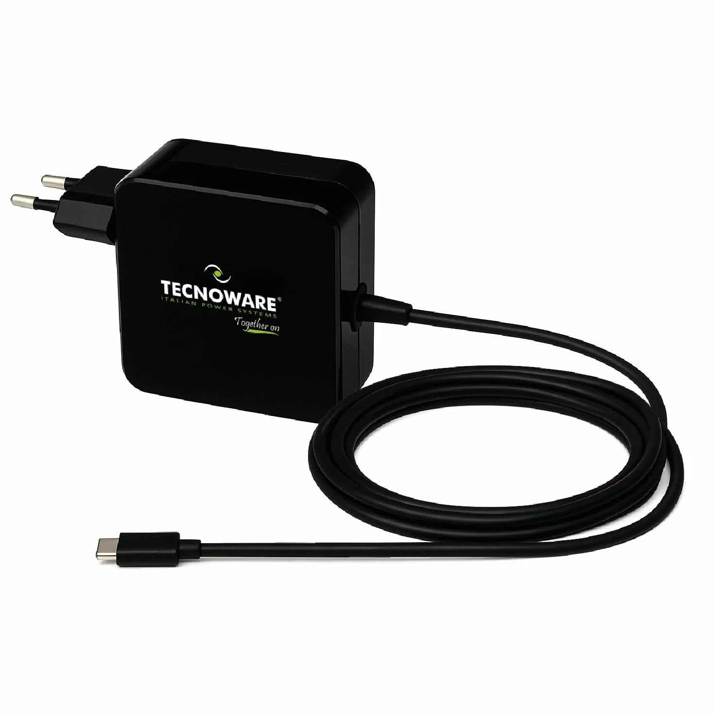 Tecnoware Power Systems Caricatore USB-C 65W, Compatibile con MacBook, Lenovo, Asus, Tecnologia Power Delivery, Protezione Completa, Cavo 210 cm, Nero, 65W