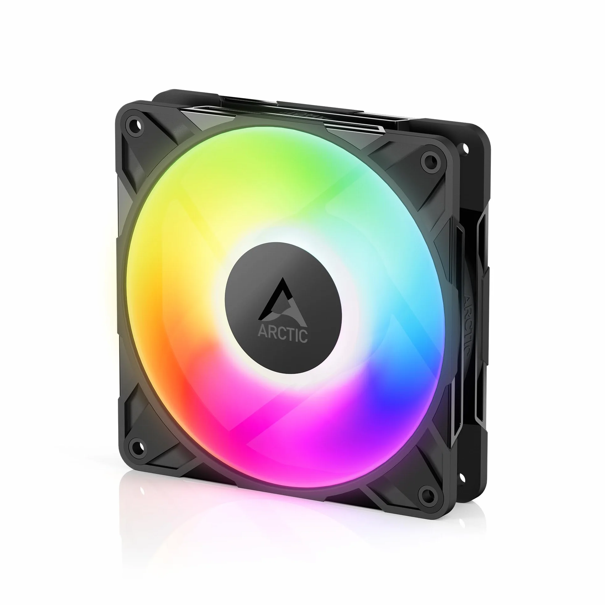 ARCTIC P12 Pro A-RGB - Ventola Potente Premium, Ventola PWM da 120 mm con Sdoppiatore per Cavi a Y, 600-3000 rpm, 0 rpm <5% PWM, RGB digitale 5V, Cuscinetto Idrodinamico, a 4 Pin - Nero