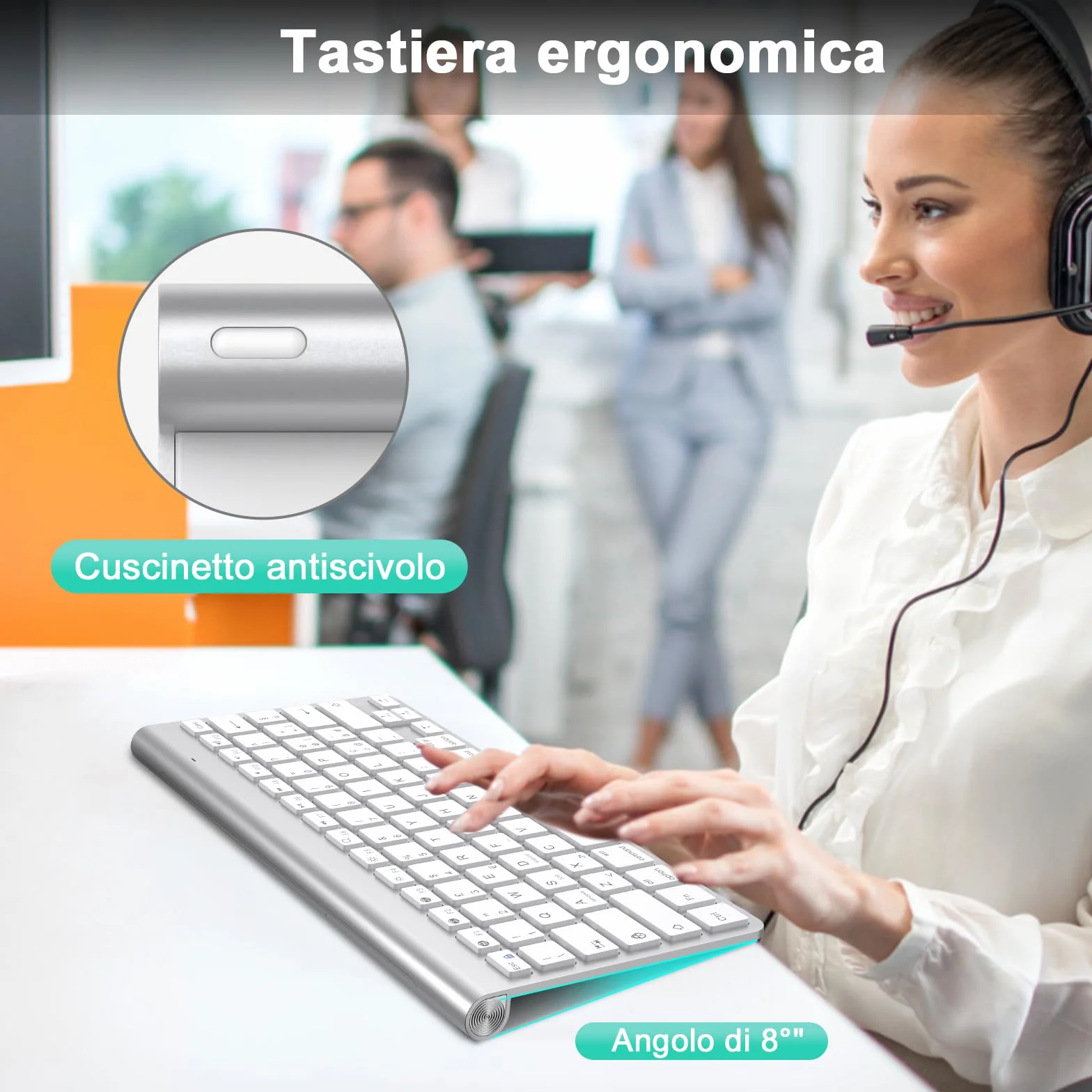 PINKCAT Tastiera wireless, Tastiera Bluetooth &2.4G Layout Italiano QWERTY con tasti multimediali, adatta per PC, laptop, Mac OS, Macbook pro/air, Windows (Argento)