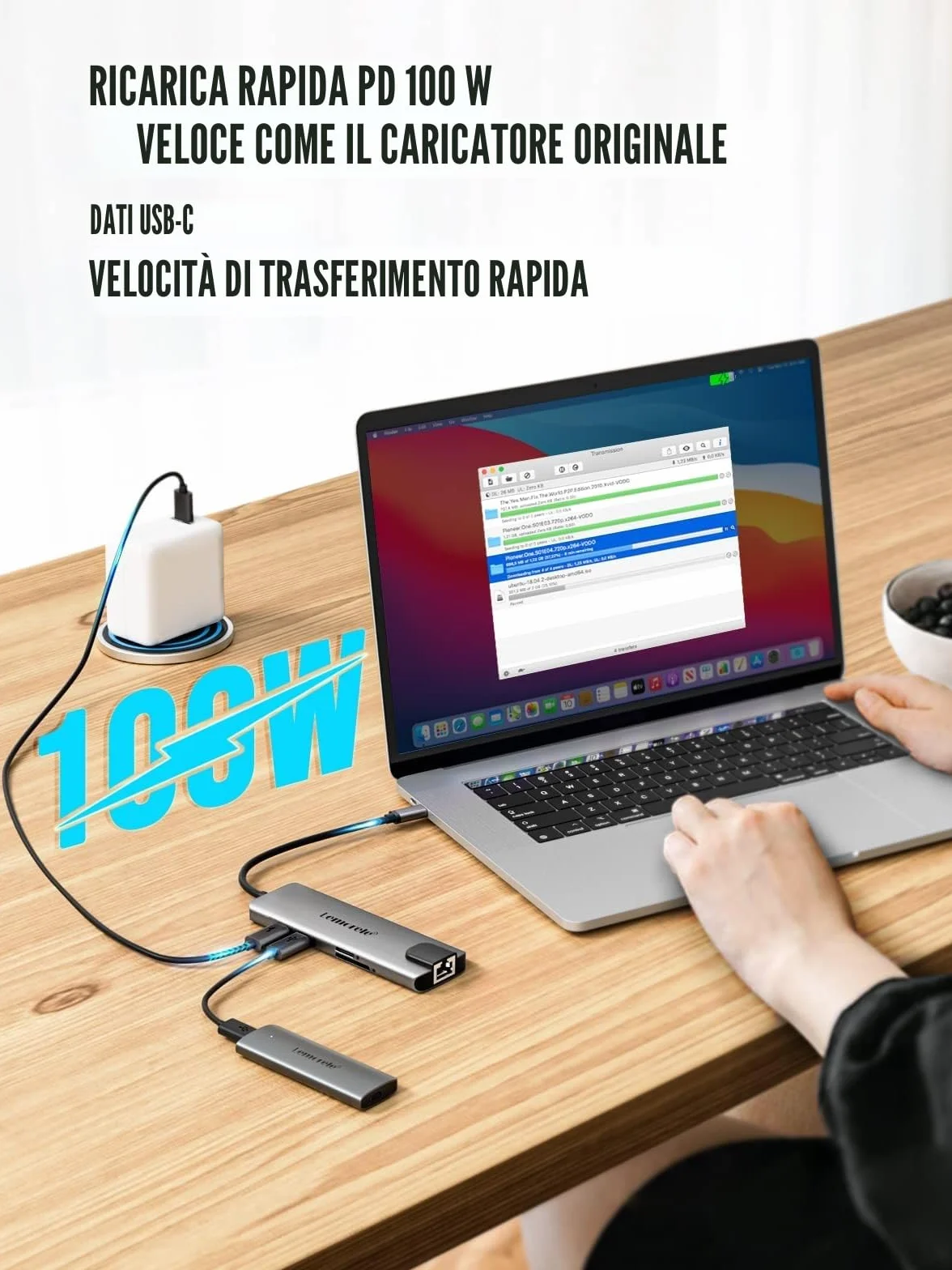 Lemorele Hub USB C con Ethernet RJ45 da 1000M- 10 en 1 Custodia in Alluminio Adattatore USB C Hub a HDMI 4K, 3 USB-A 3.0, PD 100W, SD/TF, Dati USB-C per Macbook Air/Pro, iPad, Windows, Switch
