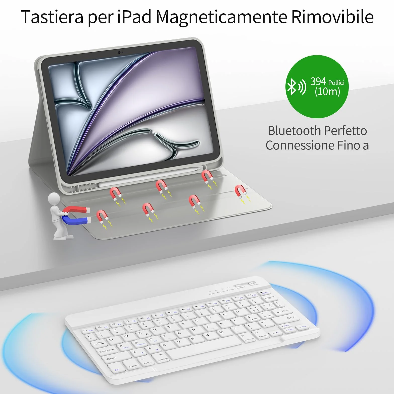 TQQ Cover con Tastiera per iPad Air 11 pollici (M3 2025 e M2 2024), iPad Air 5ª/4ª Gen e iPad Pro 11 pollici(4ª, 3ª, 2ª, 1ª Gen), Tastiera Bluetooth Staccabile con Portapenna, Italiano QWERTY Layout