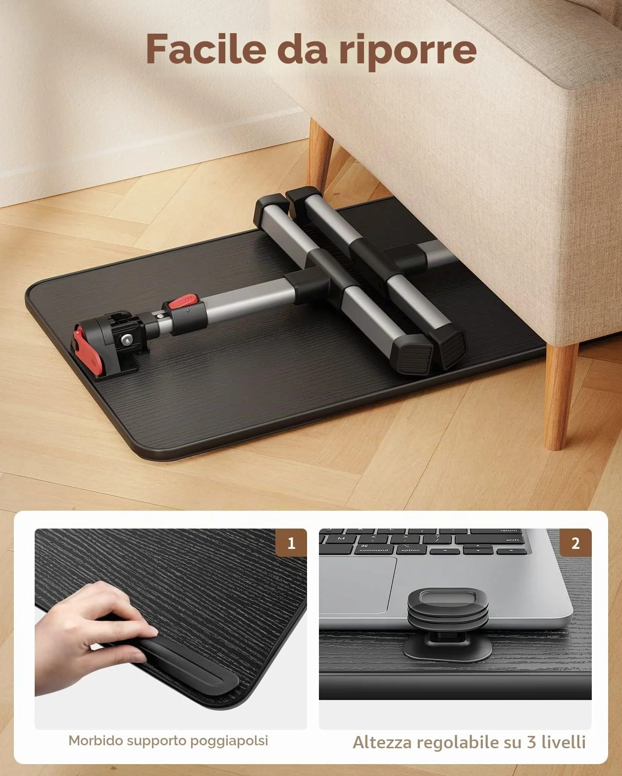 Tavolo, SAIJI Tavolino da letto, Regolabile in altezza, con 4 angolazioni regolabili, lapdesk pieghevole, per divano divano pavimento lavoro studio lettura scrittura mangiare (60 * 33 cm nero)