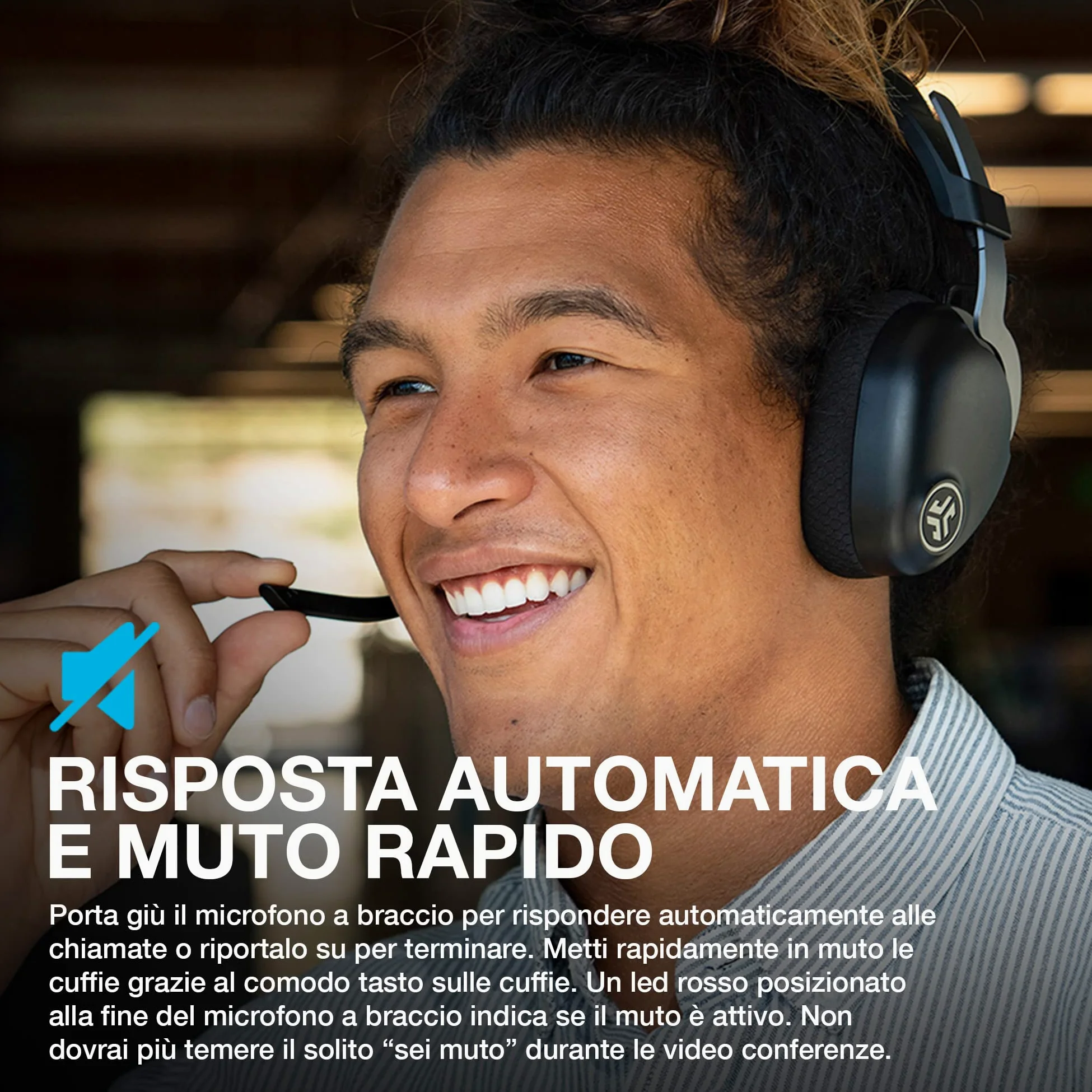 JLab JBuds Work Cuffie Wireless con Microfono - over-ear 60+h | Cuffie per Computer, Cablate o Wireless, Auricolare Bluetooth Multipunto per Laptop, Squadre, Ufficio