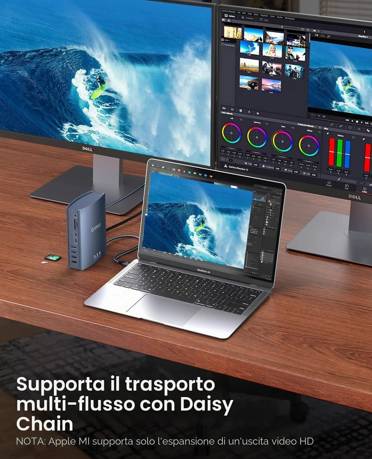 ORICO Docking Station Thunderbolt 3, 15 in 1 60W 40Gbps per Laptop USB-C, Doppio Display 4K a 60 Hz, Displayport DP1.4, USB-A Gen 1, Type-C Gen 2, Gigabit Ethernet per MacBook Mac e Windows
