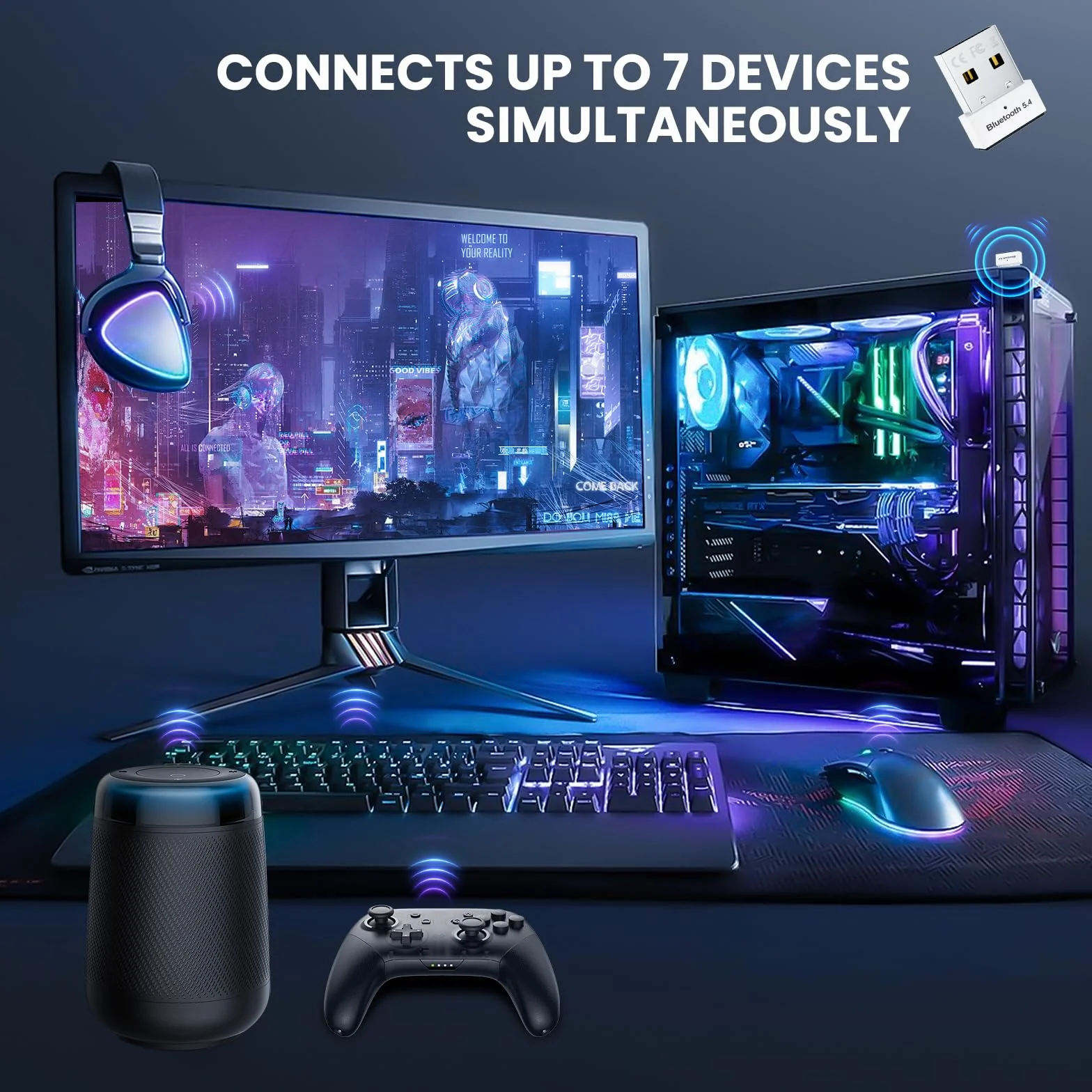 Adattatore Bluetooth USB 5.4, Collega e Usa Chiavetta Bluetooth per PC Laptop EDR Compatibile con Windows 11/10/8.1/7