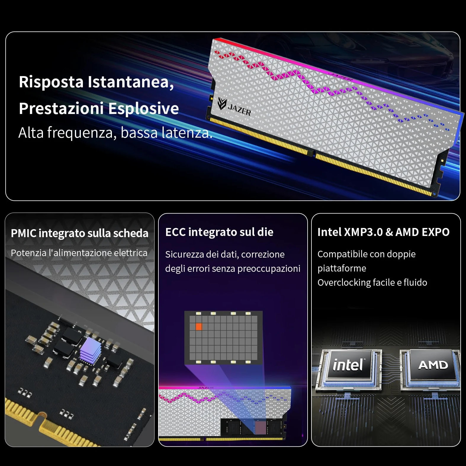 JAZER RGB RAM DDR5 32GB Kit (2x16GB) 6000MHz CL36, Memoria Desktop PC UDIMM DRAM 288-Pin, Memoria Computer da gioco DDR5 ad alte Prestazioni Supporto Intel XMP 3.0/AMD EXPO, AI, CL36-40-40-96, 1.35V