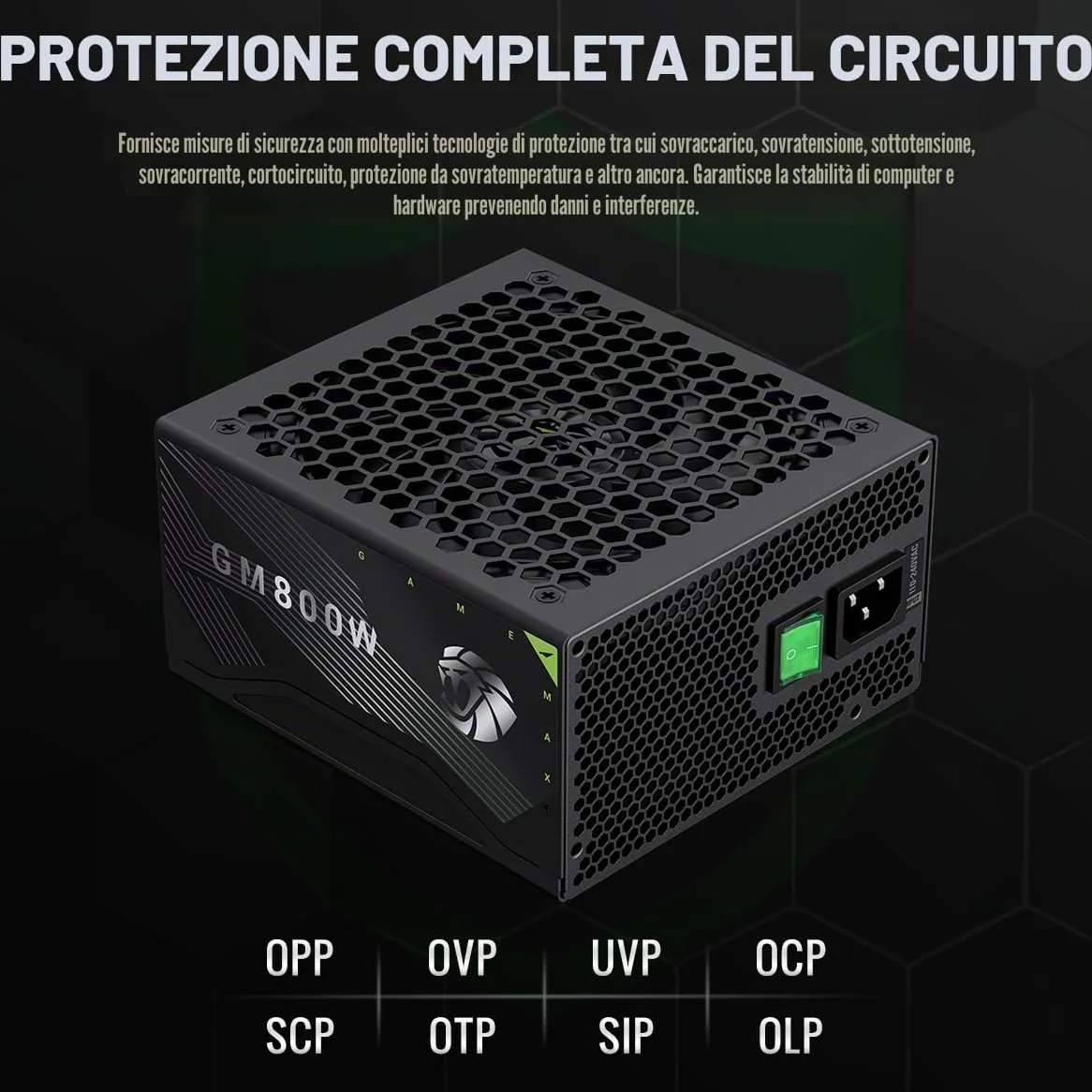 GAMEMAX GM 800B Alimentatore PC 800W Full Modular, 80Plus Bronze, Active PFC & DC-to-DC, ATX Single 12V Rail, Ventola 140mm Condensatori di alta qualità, 7 funzioni di protezione, 5 anni di garanzia