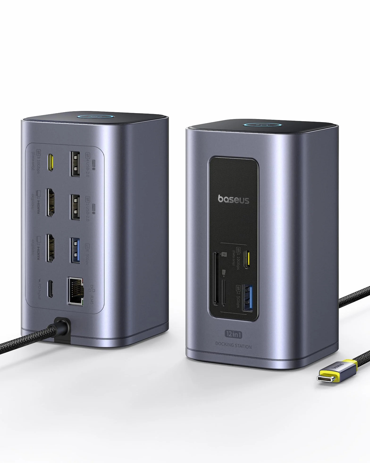 Baseus Nomos Air 12 in 1 Docking Station 2 Monitor per Windows, con 4K HDMI, 10Gbps USB-C/A, SD/TF, 100W PD, Gigabit Ethernet, Compatibile con Laptop HP/Lenovo/Dell/Acer