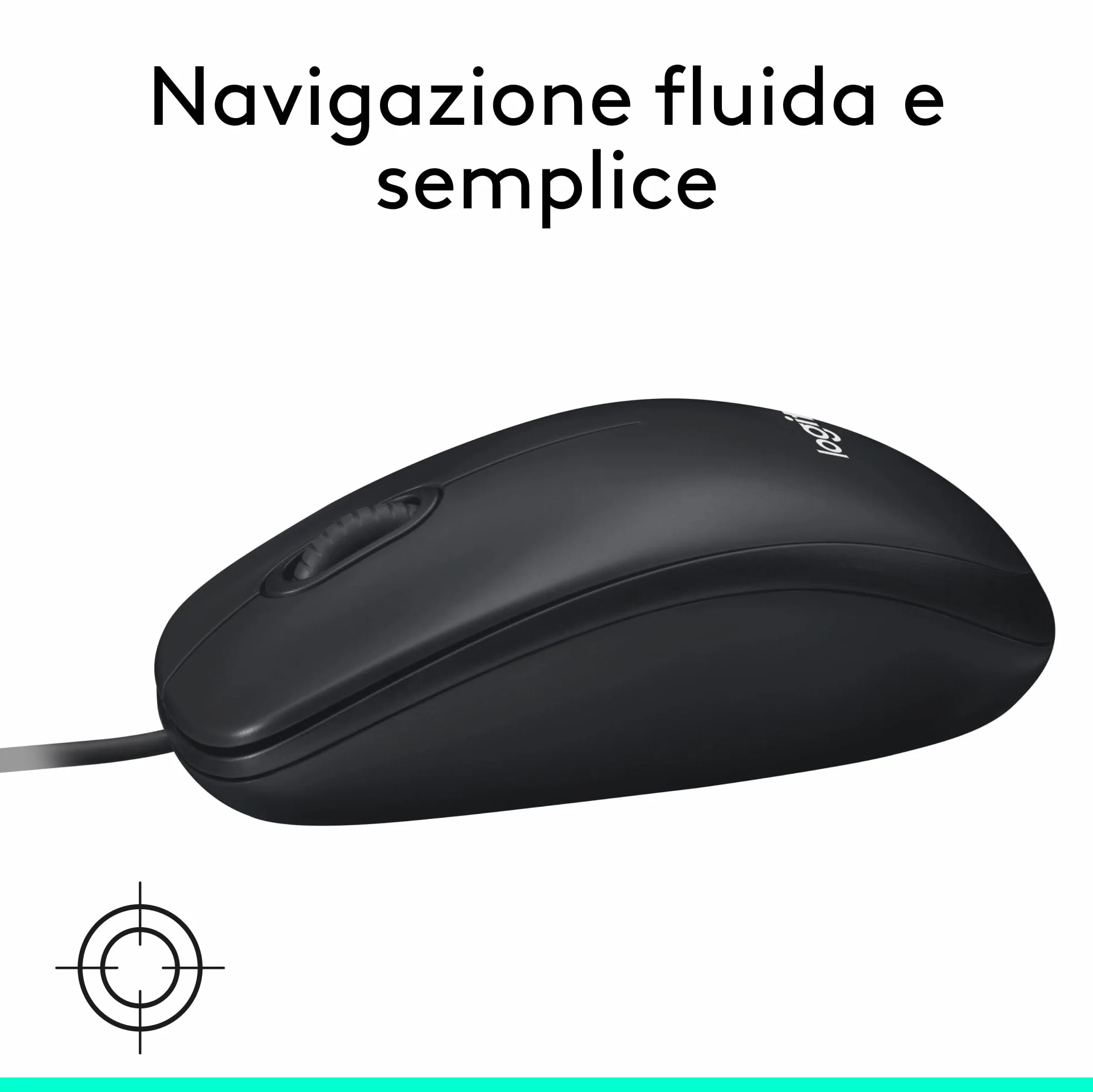 Logitech M100 Mouse USB con Cavo, 3 Pulsanti, Tracciamento Ottico 1000 DPI, Ambidestro, Compatibile con PC, Mac, Laptop, Nero