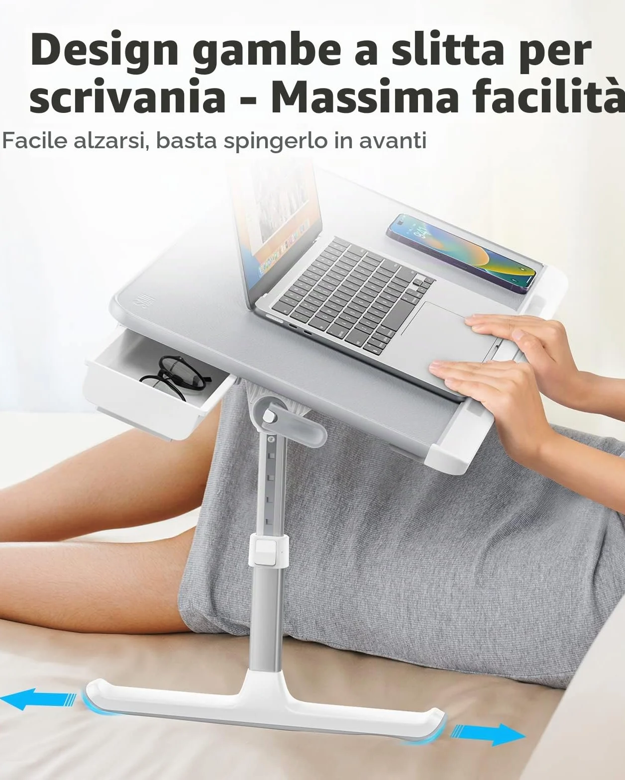 SAIJITavolino Regolabile per Laptop, Pieghevole e Portatile, Cassetti per Oggetti, PVC Pelle
