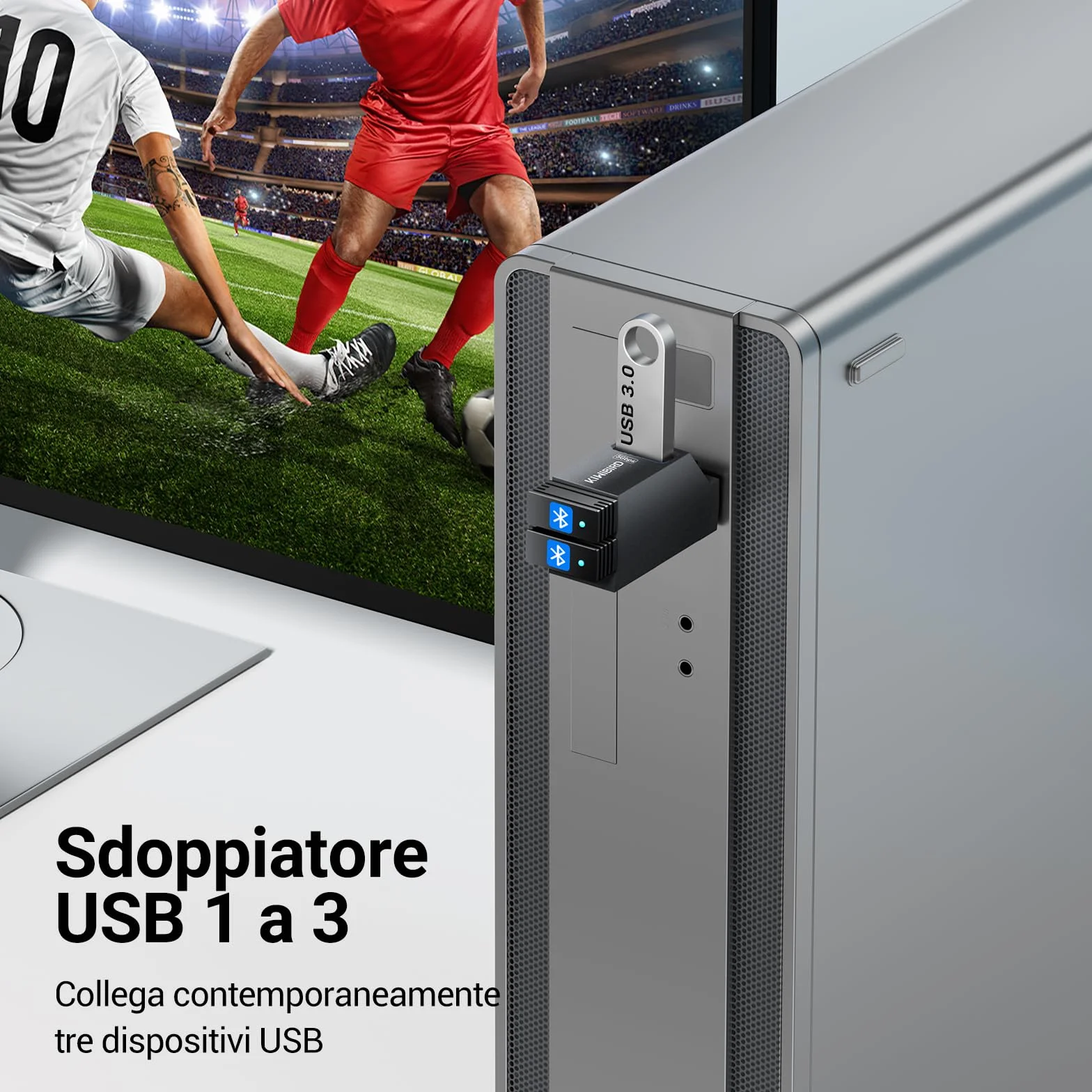 KiWiBiRD sdoppiatore USB multipla, hub USB 3.0 2x USB2.0, doppia presa USB splitter adattatore duplicatore ricarica ciabatta per PC compatibile con chiavetta stampante tastiera mouse cuffie