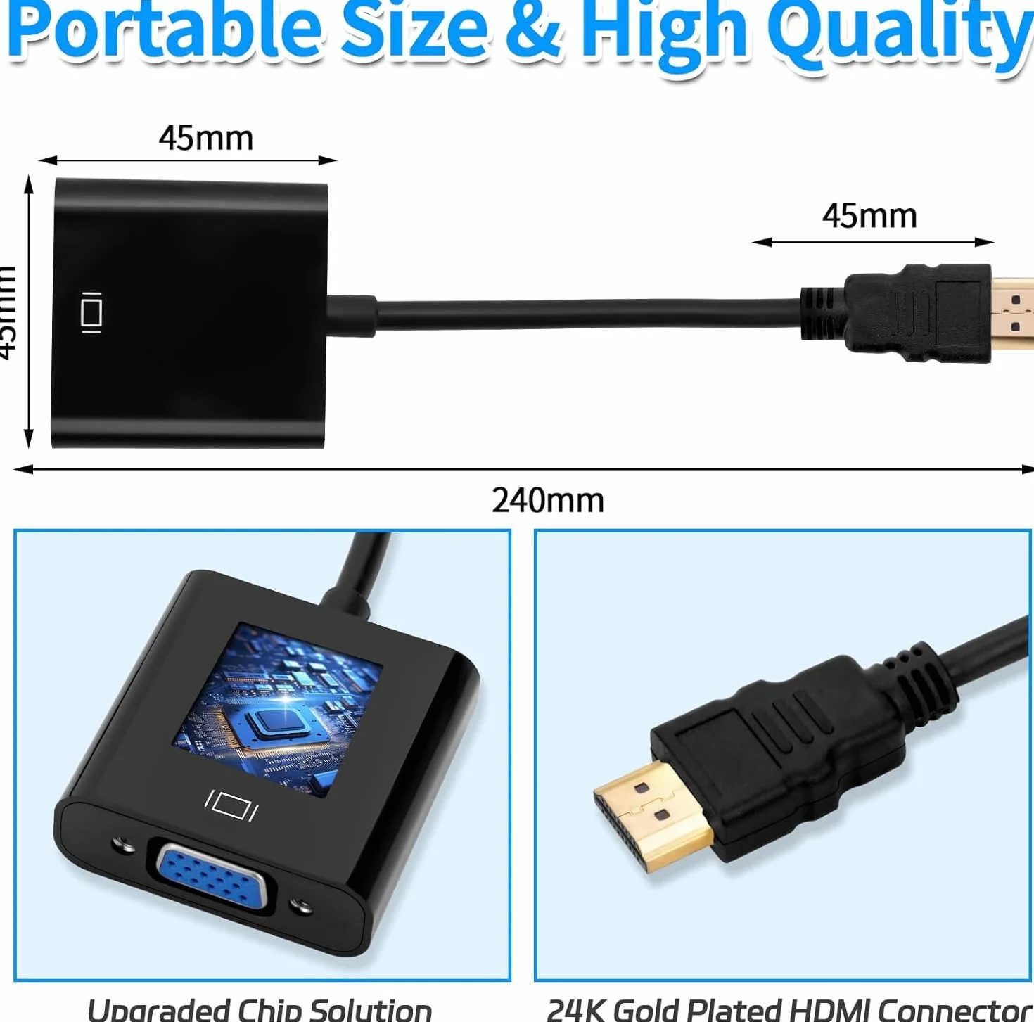YIIFELL Adattatore HDMI a VGA, Unidirezionale HDMI a VGA 1080P (Maschio a Femmina) per Computer, Desktop, Laptop, PC, Monitor, Proiettore, HDTV, Chromebook, Xbox e altro ancora