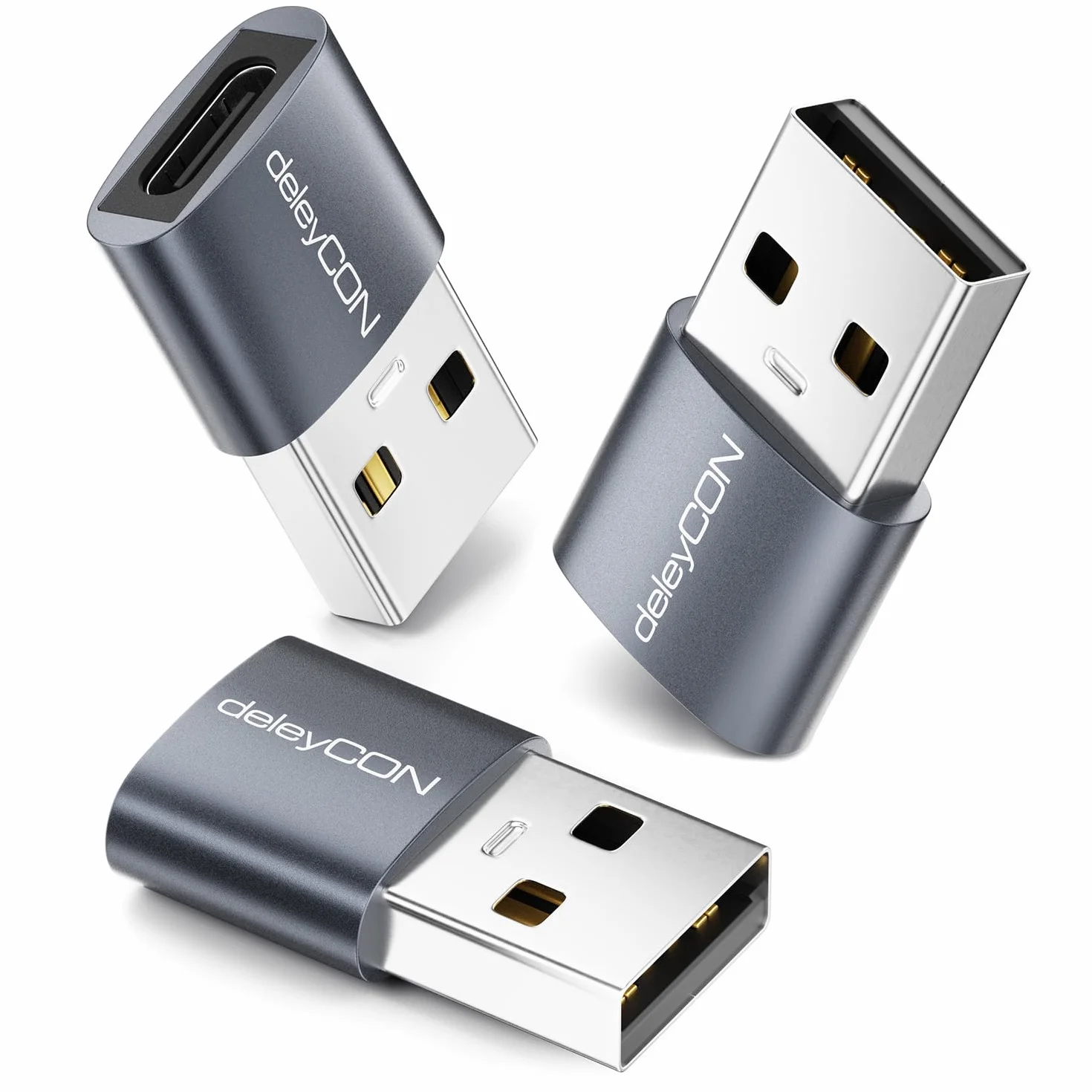 deleyCON Adattatori USB-C 3 Pezzi Presa USB-C a Spina USB-A per iPhone iPad Galaxy Serie S25/S24/S23 Laptop Notebook CarPlay