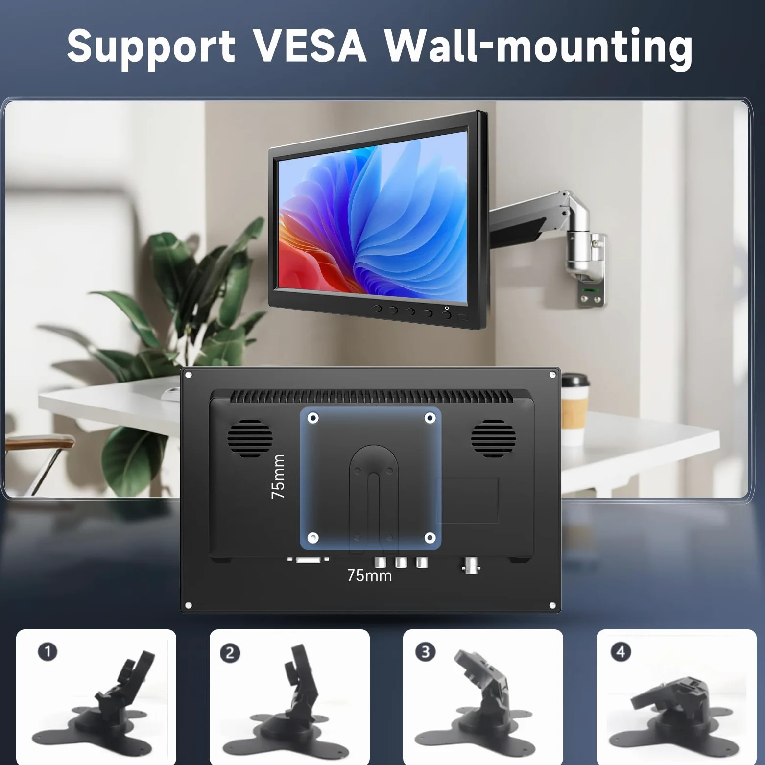 podofo Mini Display IPS da 10,1 pollici, monitor portatile per Raspberry Pi/espansione PC/sorveglianza/inversione di immagine, con ingresso HDMI/VGA/AVI/BNC/USB, monitor HDMI per giochi, DC 9-30V