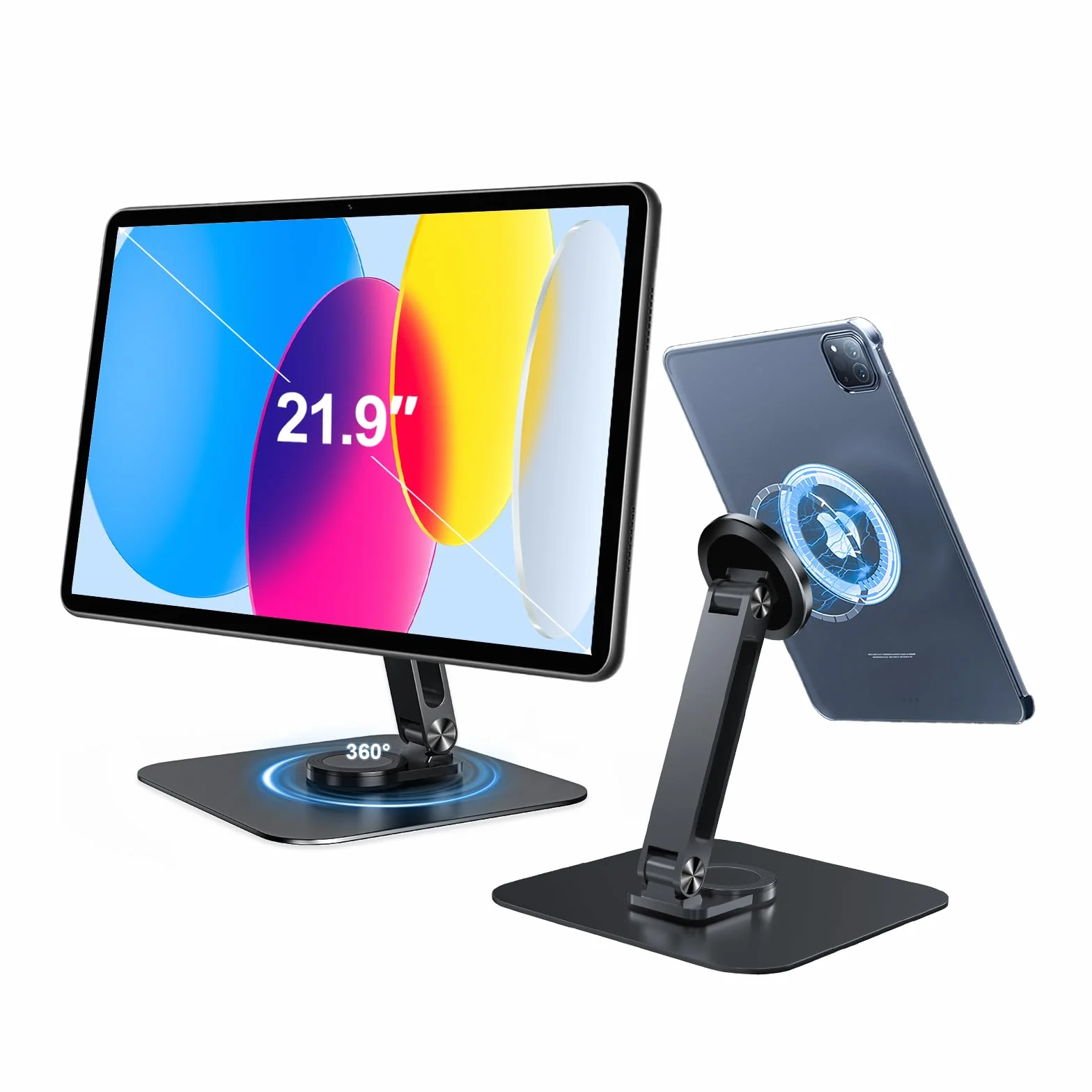 Supporto magnetico per tablet con base forte, supporto regolabile per iPhone 16/15/14/13/12, iPad, Android, pieghevole multiangolo