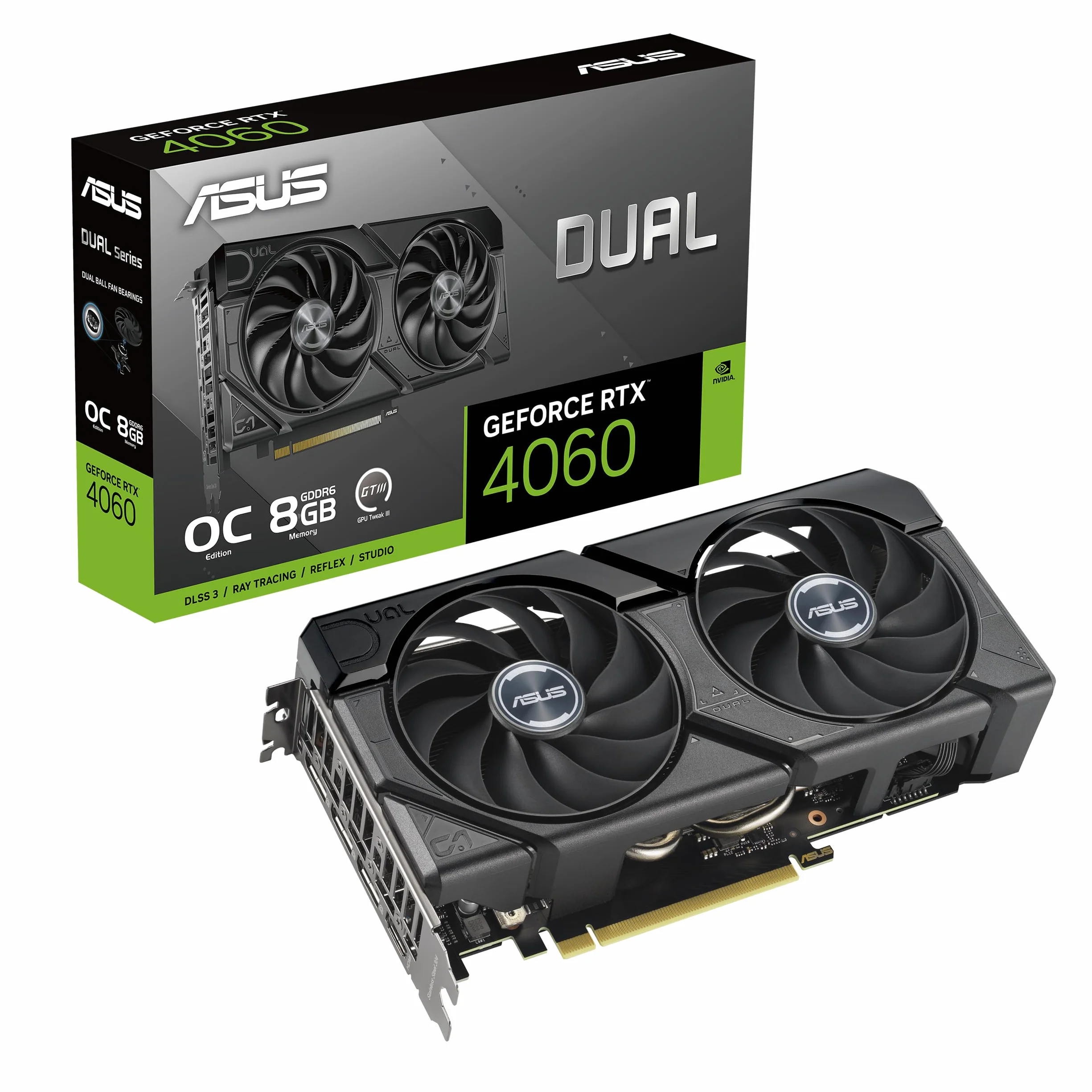 ASUS DUAL NVIDIA GeForce RTX 4060 EVO OC Edition Scheda Grafica, 8 GB GDDR6 128-bit 18 Gbps PCIE 4.0, GPU Tweak III, DUAL RTX4060-O8G-EVO