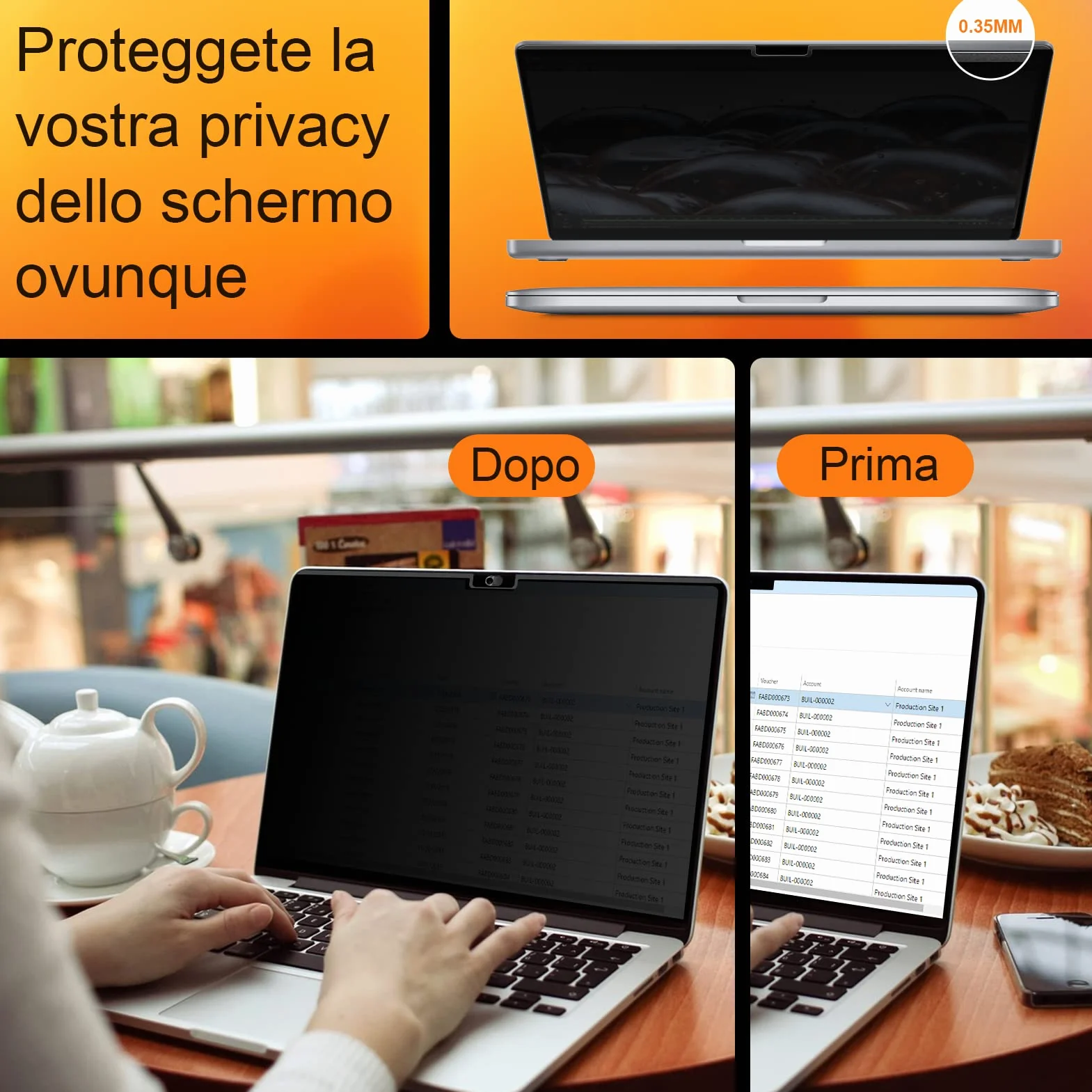 Filtro Privacy MacBook Magnetico Compatibile con MacBook Pro 13 Pollici(2016-2022, M1, M2) e MacBook Air 13 Pollici(2018-2021, M1), Anti Luce Blu Pellicola Protezione Della Privacy Filter Portatile