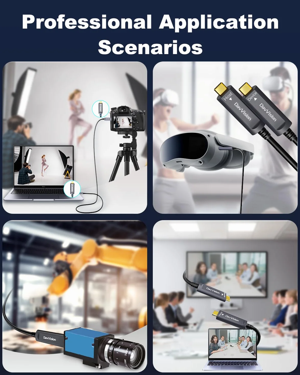 Cavo in fibra ottica USB C da 10 m, 10 Gbps USB 3.2 Gen2 Active USB C con chip tedesco SiliconLine, ultra sottile e a lunga distanza per fotocamera Logitech 4K, VR/AR, videoconferenza