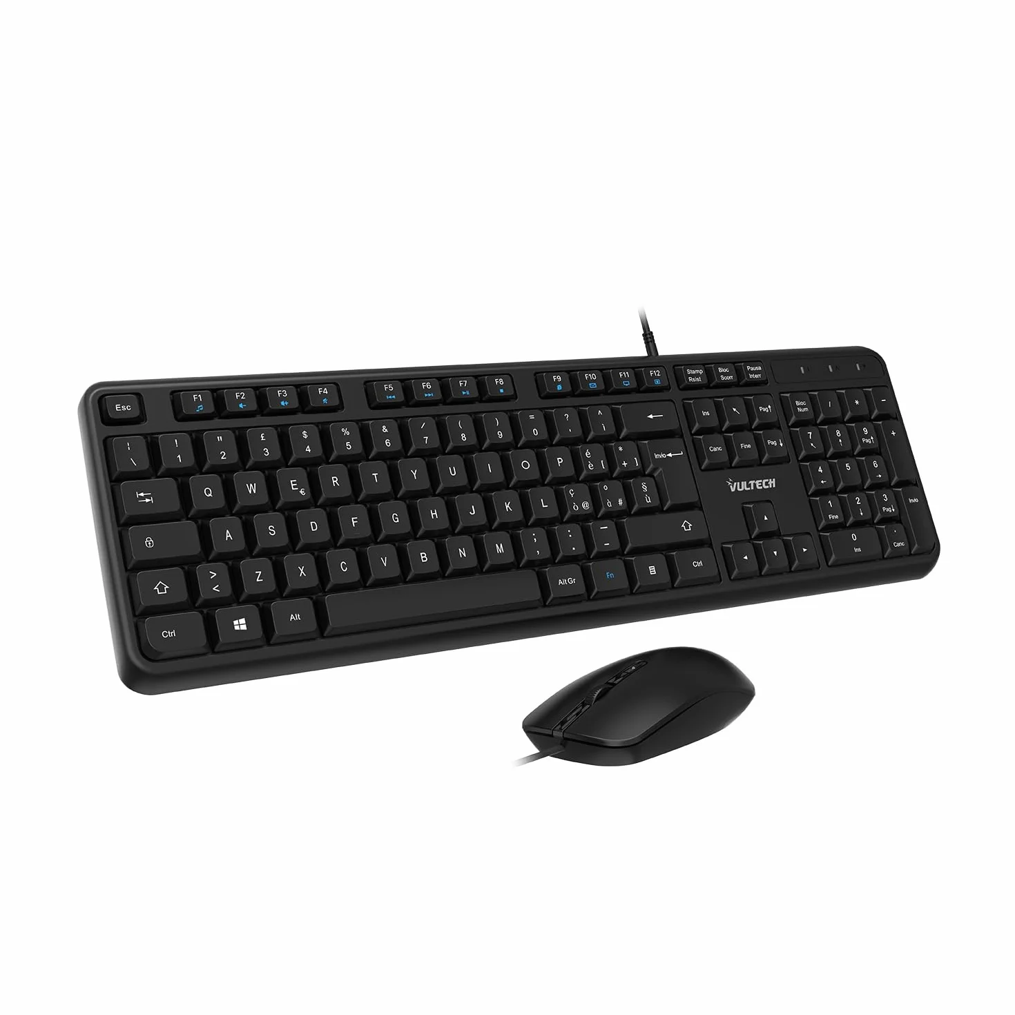 VulTech KM-811 Kit Tastiera e Mouse USB silenziosi layout italiano QWERTY, Nero