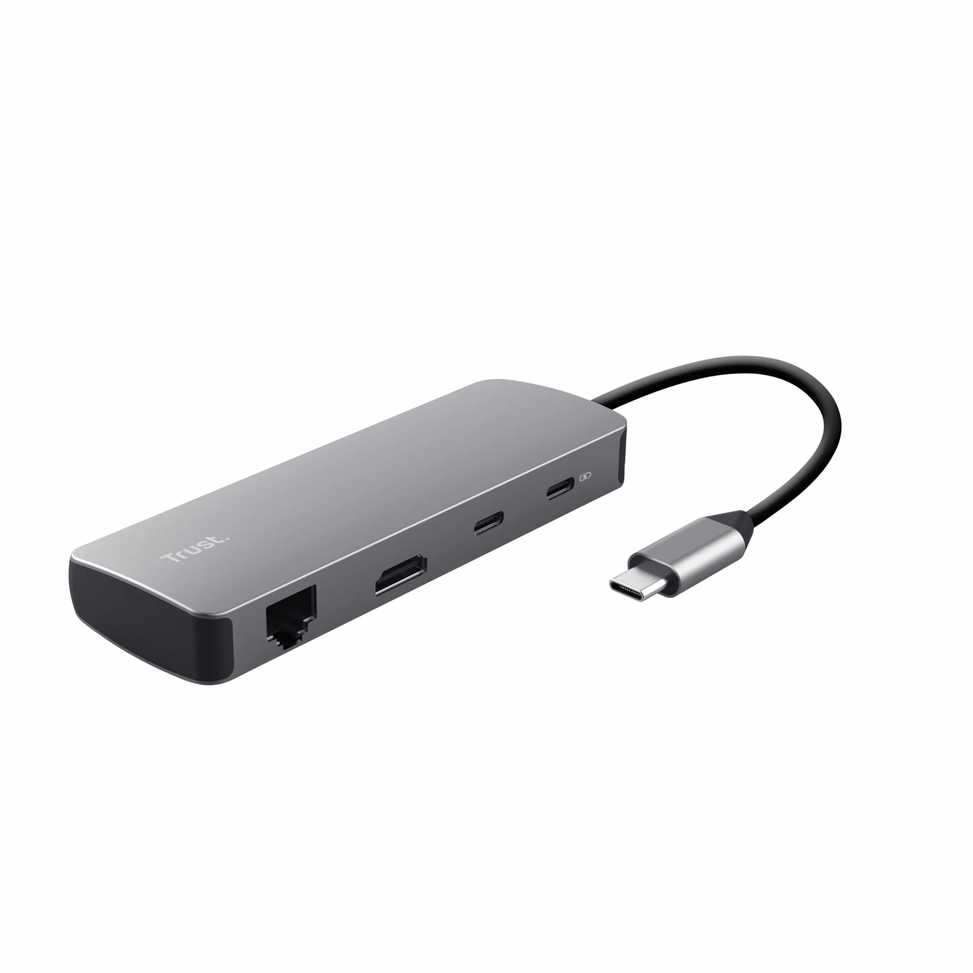 Trust Vylor Hub USB C 8-in-1 Adattatore HDMI 4K@60Hz, Gigabit Ethernet, Lettore di Schede MicroSD/SD, USB-C USB-A, Porta di Ricarica 100W, Docking Station PC Computer Portatili Dell HP MacBook