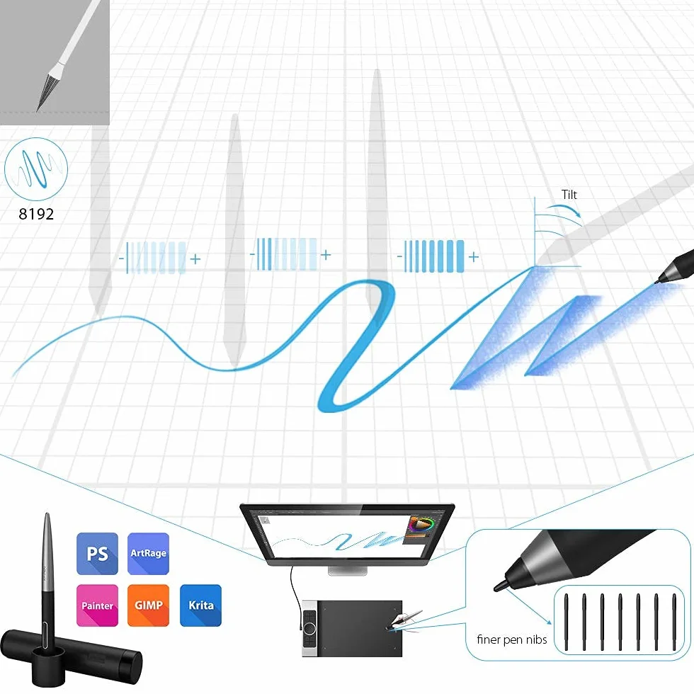 XP-PEN Deco PRO Tavoletta Grafica Professionale da Disegno, Penna Passiva Senza Batterie Stilo Tavolette Grafiche 8 Tasti di Scelta Rapida Compatibile per Windows Mac Android