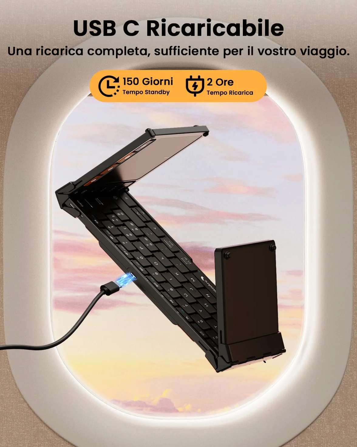 ProtoArc Tastiera Bluetooth Pieghevole, XK01 TP Grande Tastiera Wireless Layout Italiana con Touchpad, Tastieras iPad Portatile Viaggio per iOS, Android, PC Tablet Windows - Nero