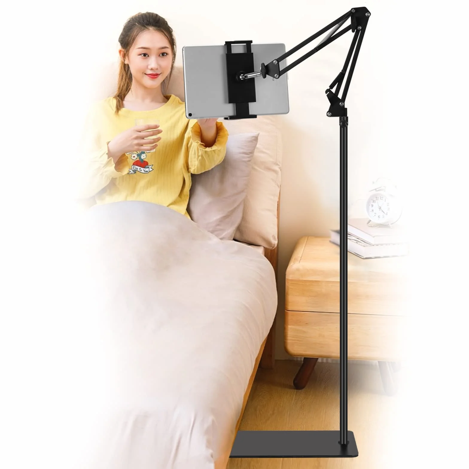 Supporto per tablet e cellulari da pavimento regolabile universale girevole 360 gradi in metallo per iPad iPhone iPad Pro 4,5-12,9 pollici nero