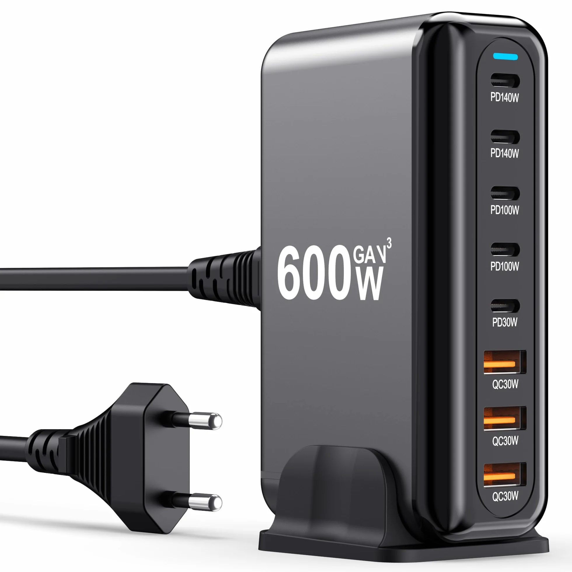 600W 8 Port GaN USB C Charger PD 140W 100W 65W 45W 20W Fast Charging Station for MacBook Pro iPad iPhone Galaxy S26 Pixel Dell Laptop