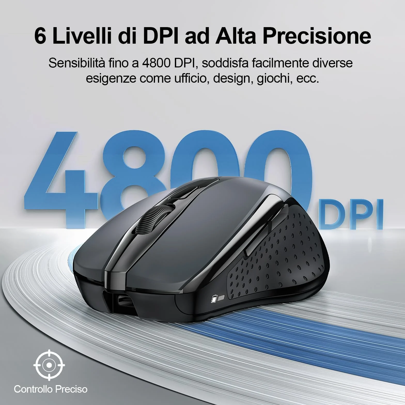 TECKNET Mouse Wireless Ricaricabile, Silenzioso Mouse Senza Fili, Riduzione Rumore Fino a 90%, 4800 DPI, 6 Pulsanti Mouse Ergonomico, 2.4G Mouse USB Compatibile con PC Portatile, Mac, Laptop