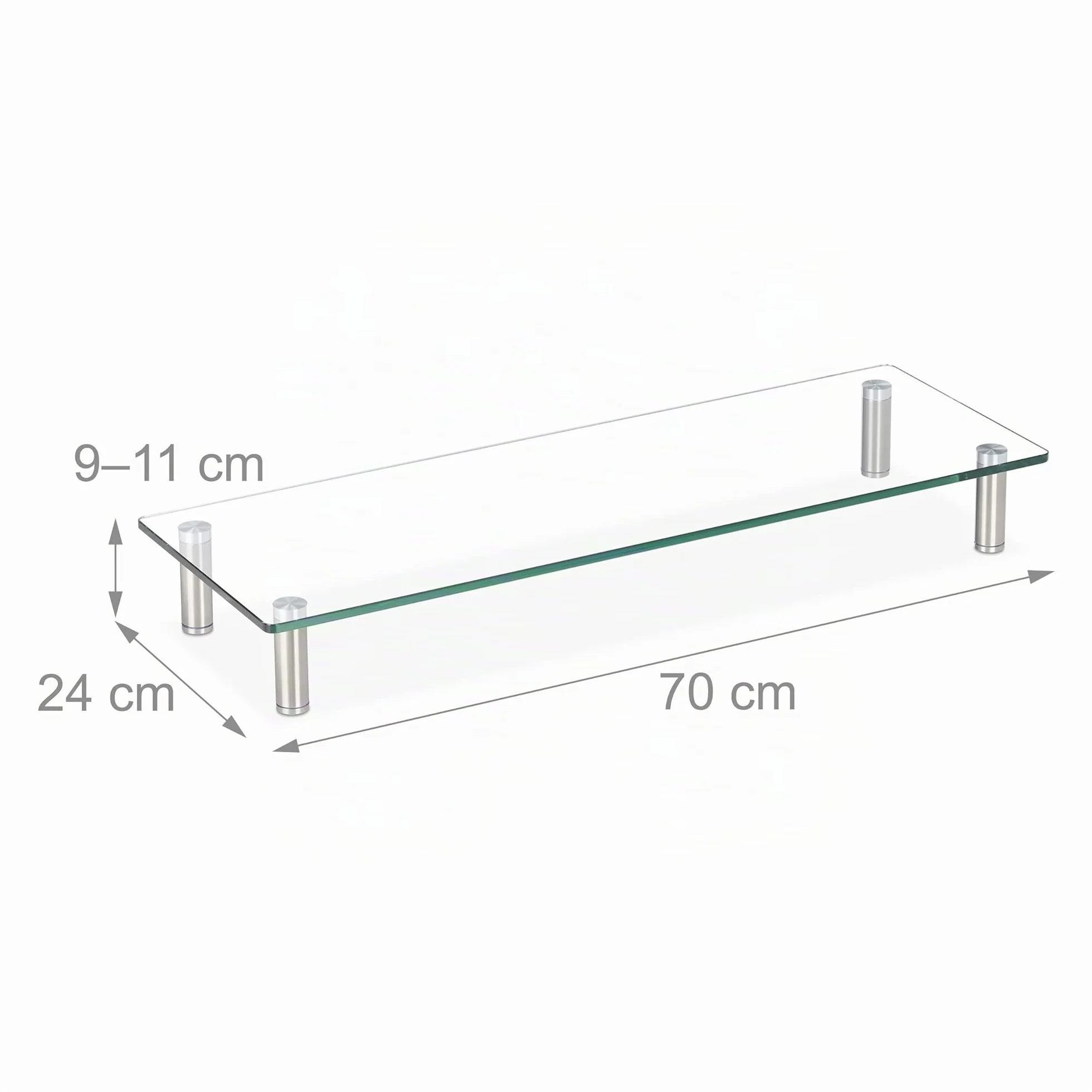 Relaxdays Supporto Monitor, Alzatina per TV, Standing Computer Desk, Rialzo Scrivania, Regolabile, 70x24 cm, trasparente